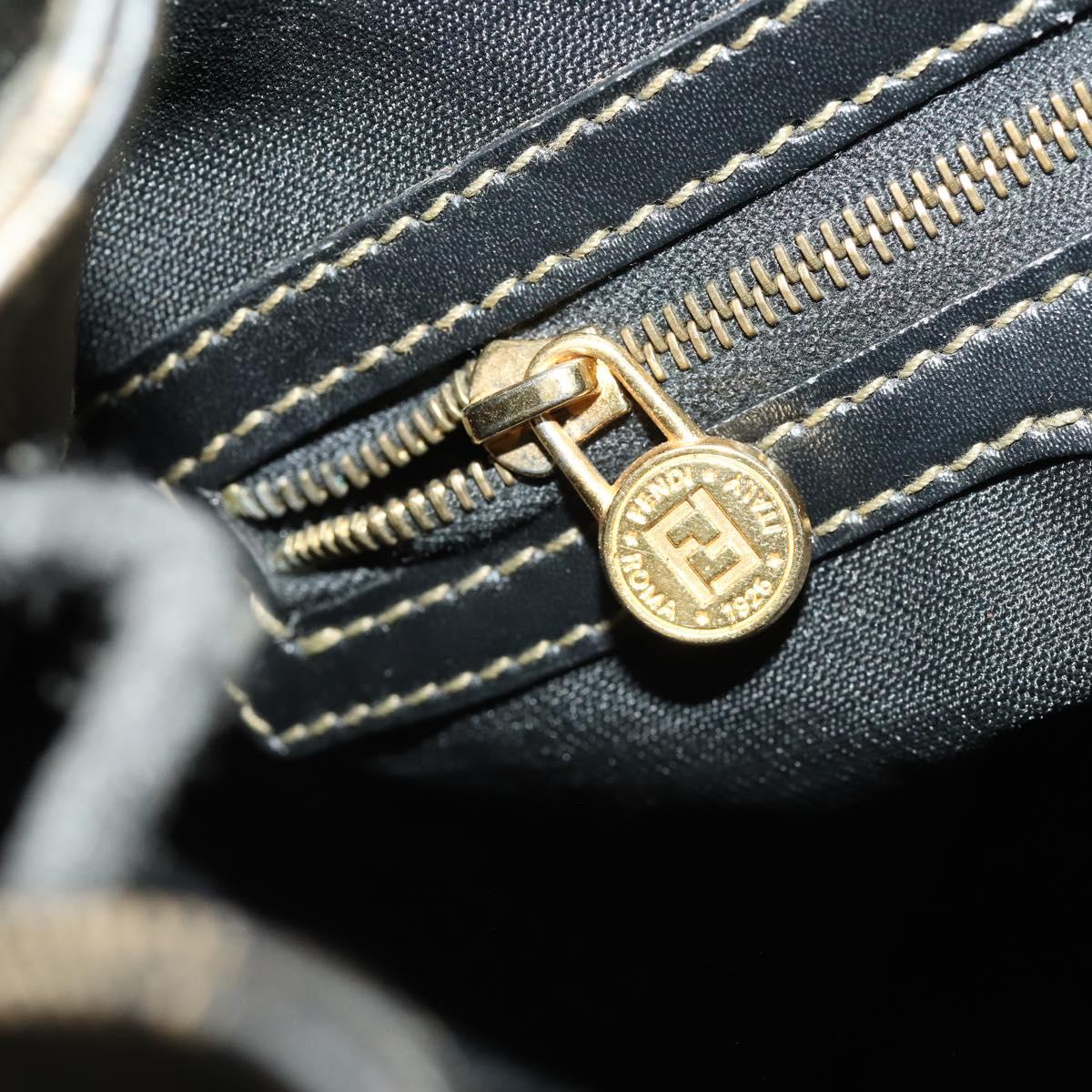 FENDI Pecan Canvas Backpack PVC Brown Black gold Auth gh1856