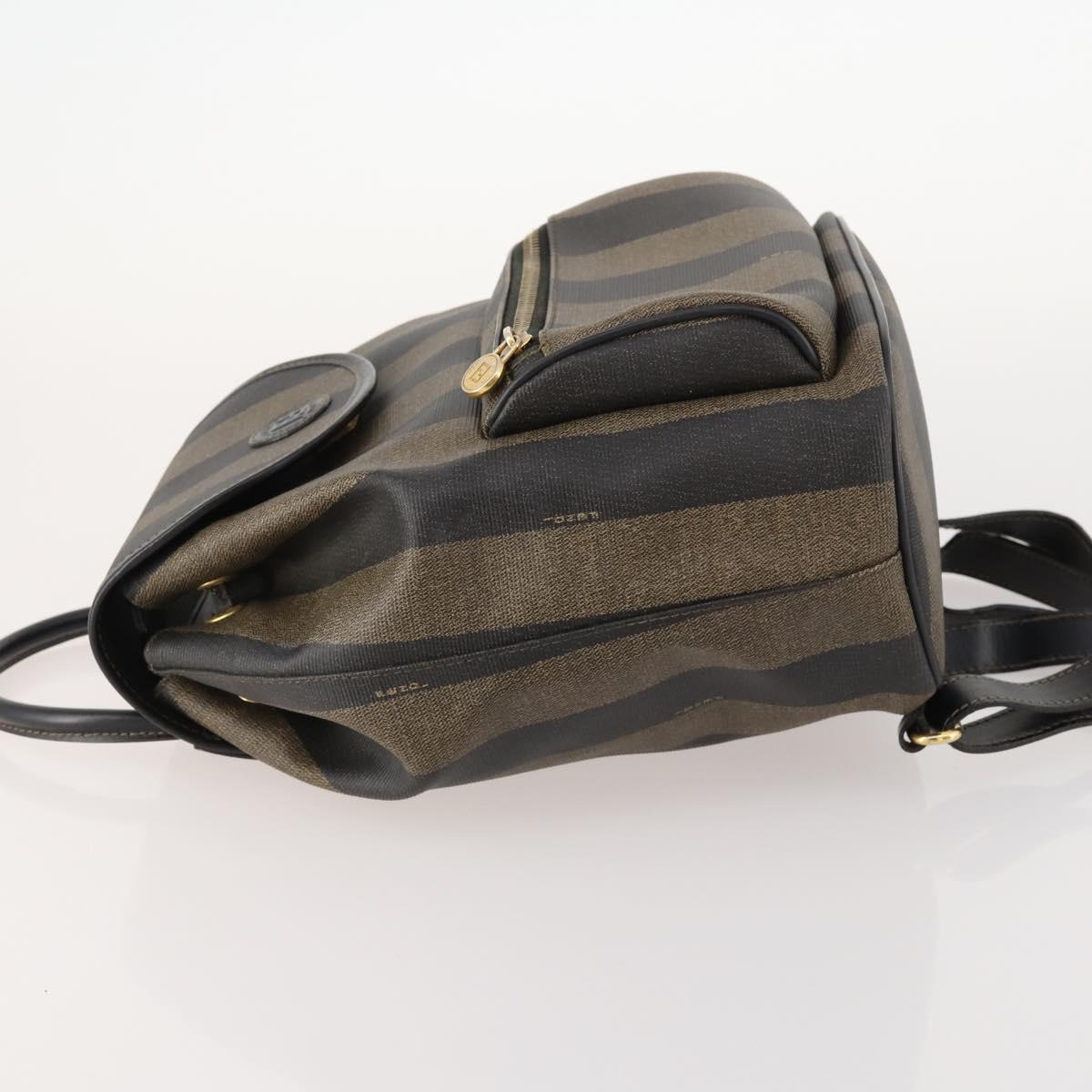 FENDI Pecan Canvas Backpack PVC Brown Black gold Auth gh1856