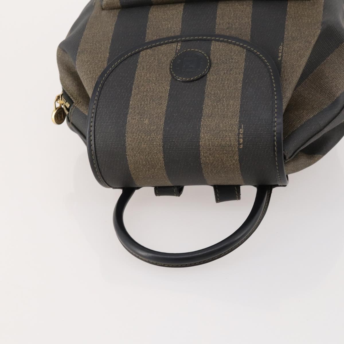 FENDI Pecan Canvas Backpack PVC Brown Black gold Auth gh1856