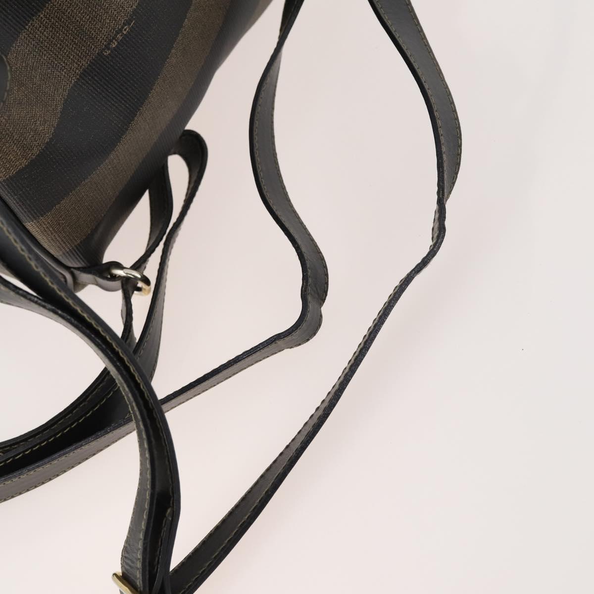 FENDI Pecan Canvas Backpack PVC Brown Black gold Auth gh1856