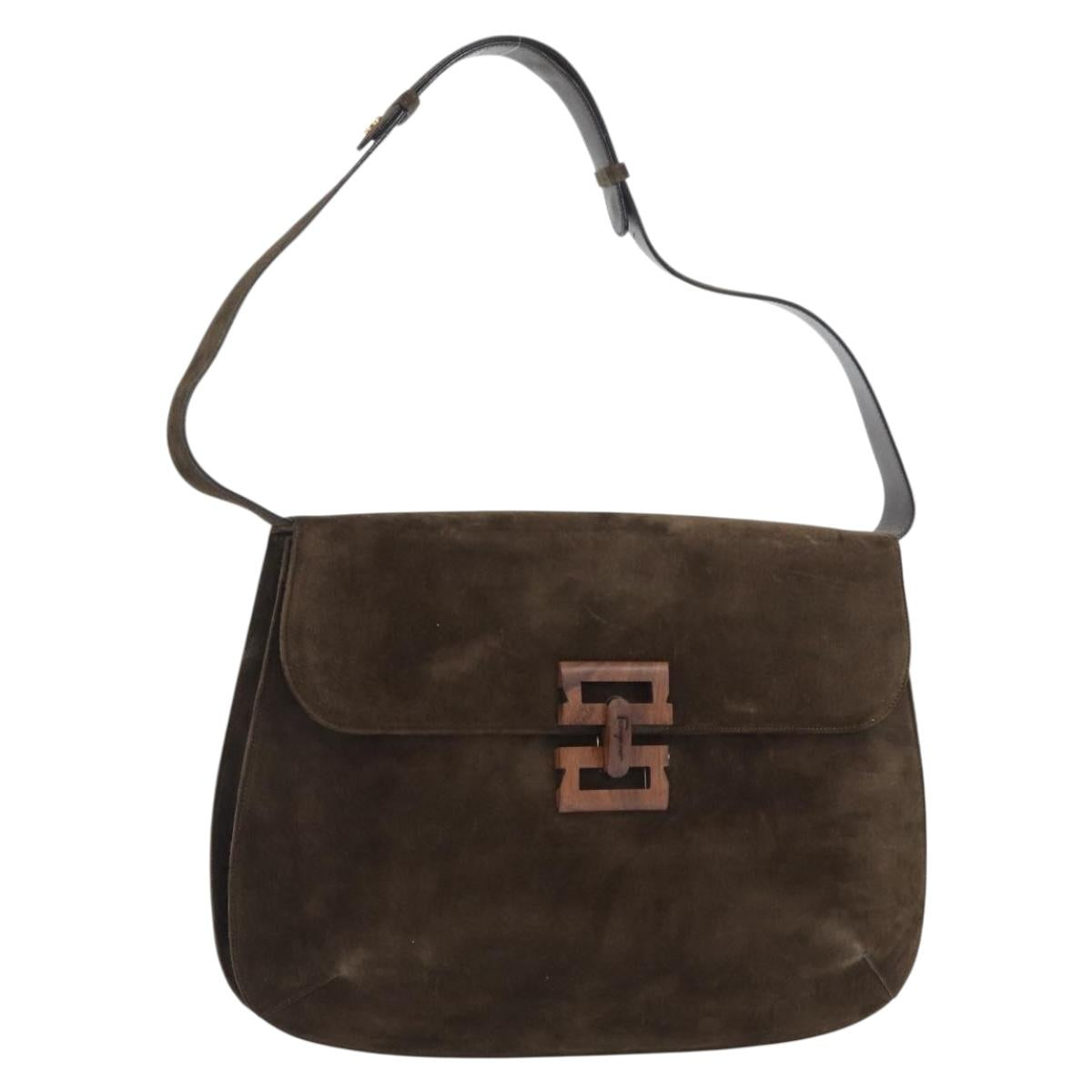 Salvatore Ferragamo Gancini Shoulder Bag Suede Black Gold Auth gh1859