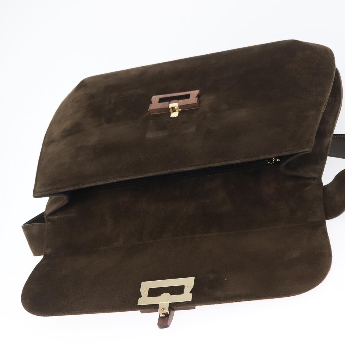 Salvatore Ferragamo Gancini Shoulder Bag Suede Black Gold Auth gh1859