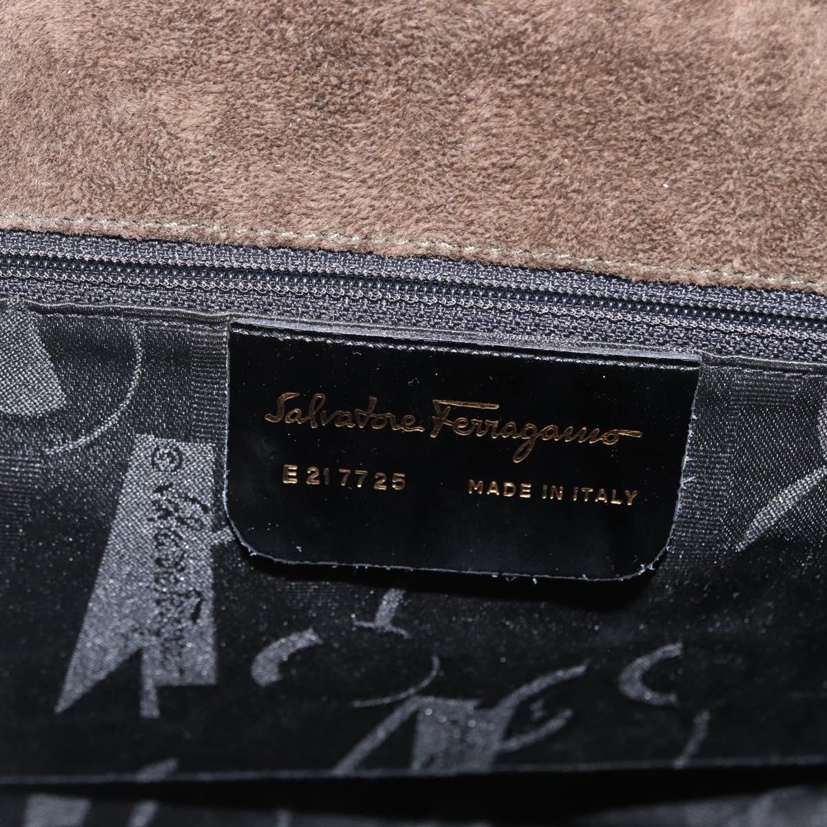 Salvatore Ferragamo Gancini Shoulder Bag Suede Black Gold Auth gh1859