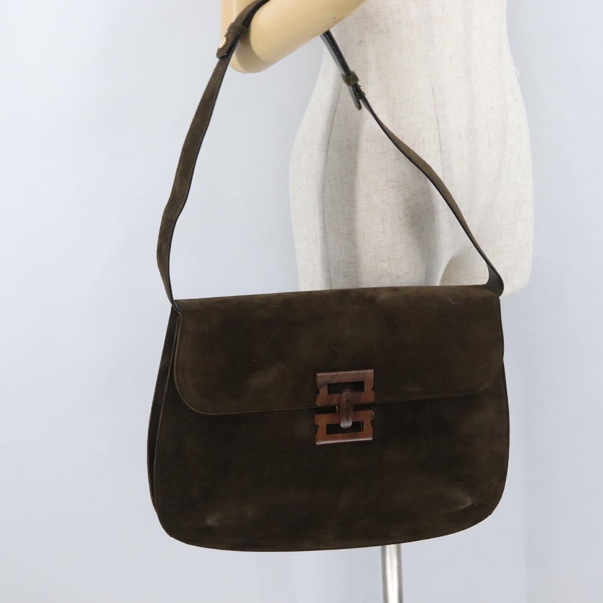 Salvatore Ferragamo Gancini Shoulder Bag Suede Black Gold Auth gh1859