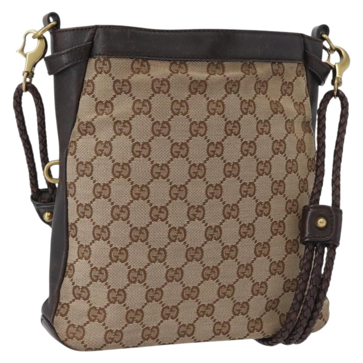 GUCCI GG Canvas Shoulder Bag Beige Gold 109106 Auth gh1860