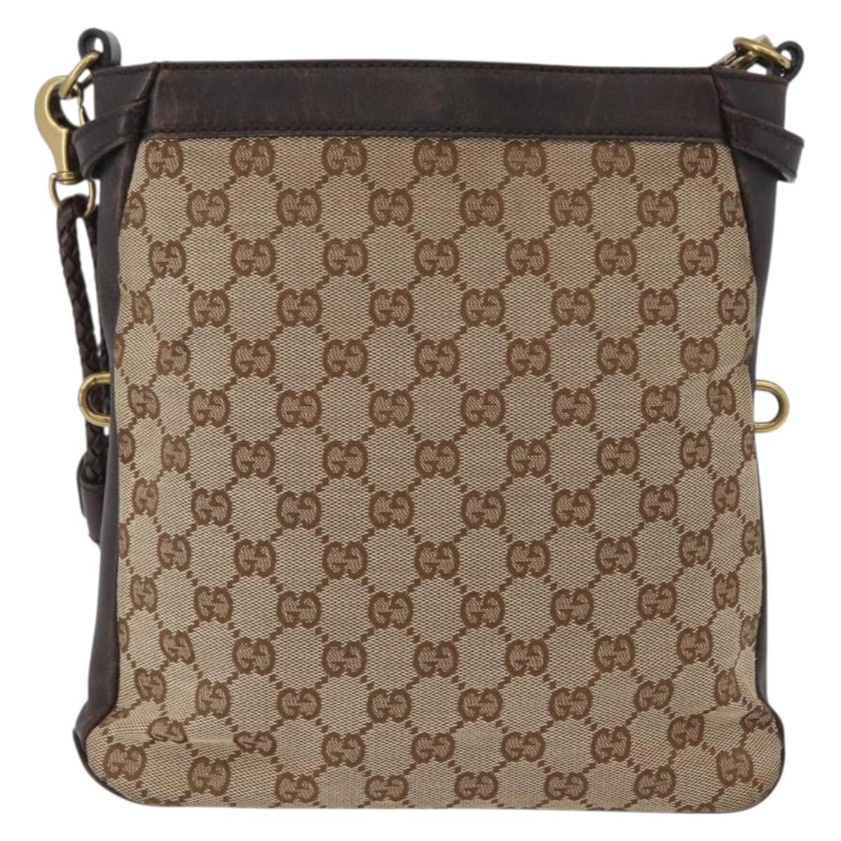 GUCCI GG Canvas Shoulder Bag Beige Gold 109106 Auth gh1860