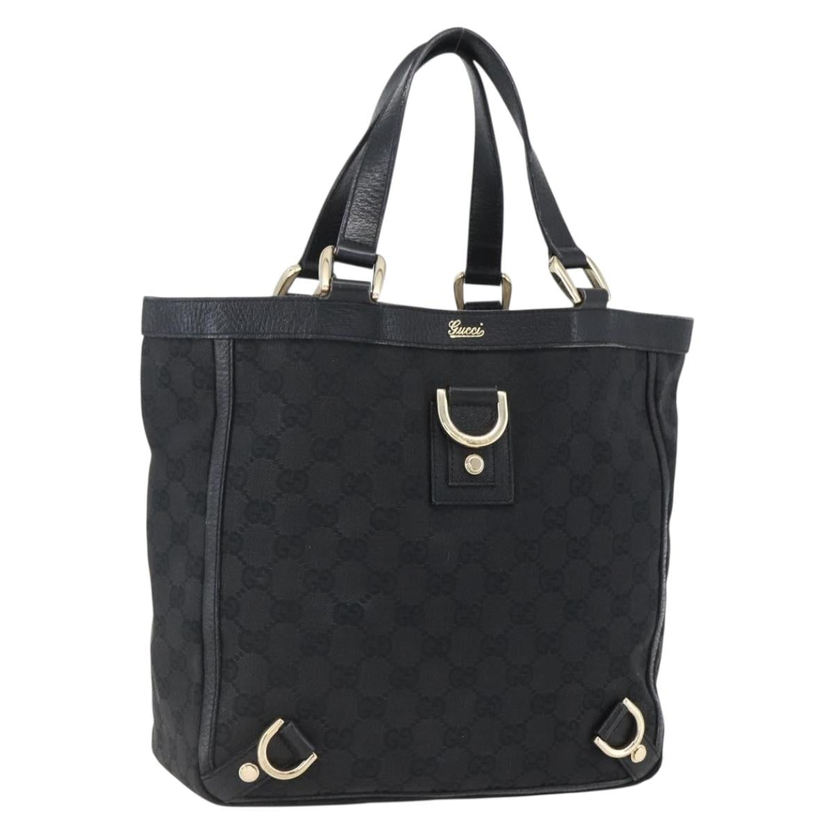 GUCCI GG Canvas Abbey Hand Bag Black Gold 130739 Auth gh1861
