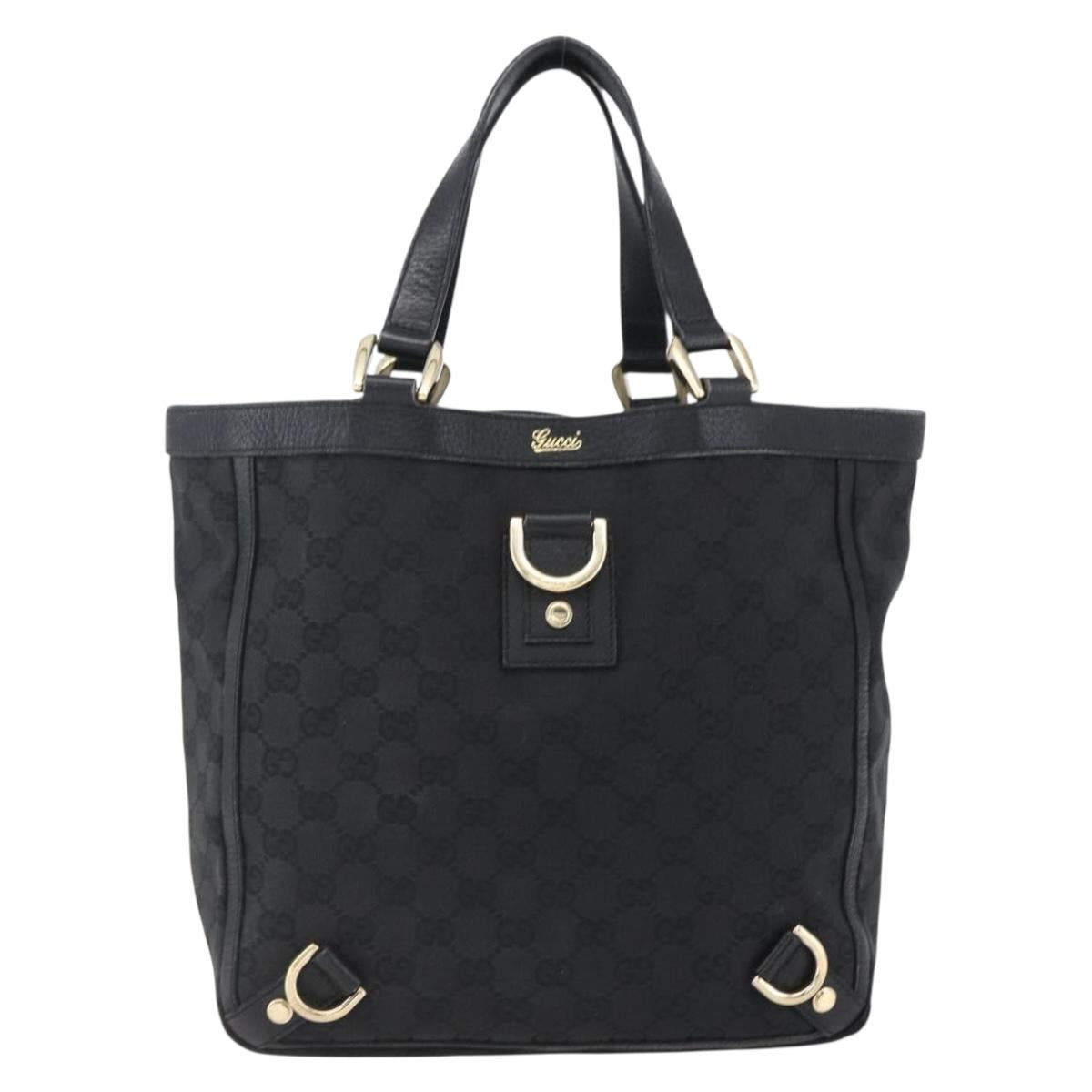 GUCCI GG Canvas Abbey Hand Bag Black Gold 130739 Auth gh1861