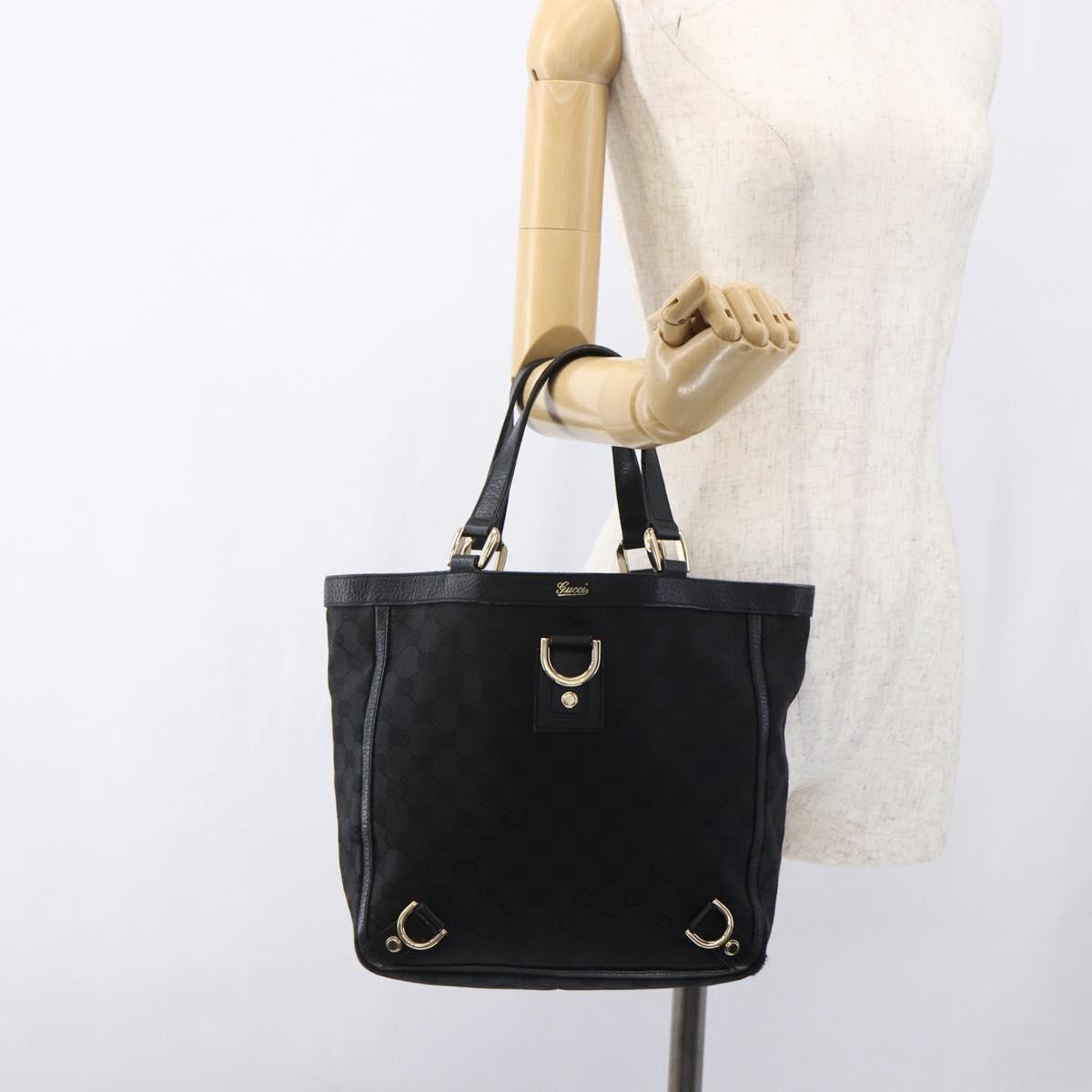 GUCCI GG Canvas Abbey Hand Bag Black Gold 130739 Auth gh1861