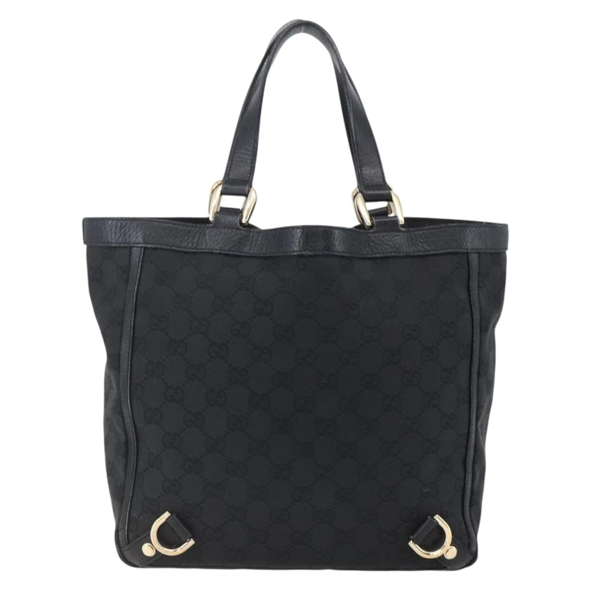GUCCI GG Canvas Abbey Hand Bag Black Gold 130739 Auth gh1861