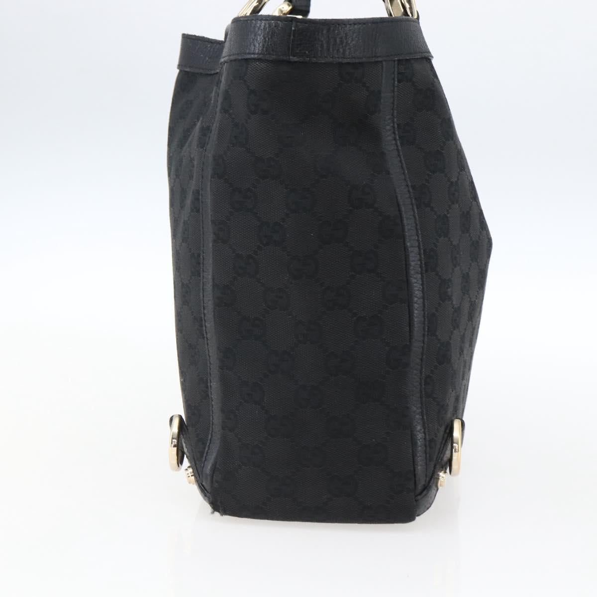 GUCCI GG Canvas Abbey Hand Bag Black Gold 130739 Auth gh1861