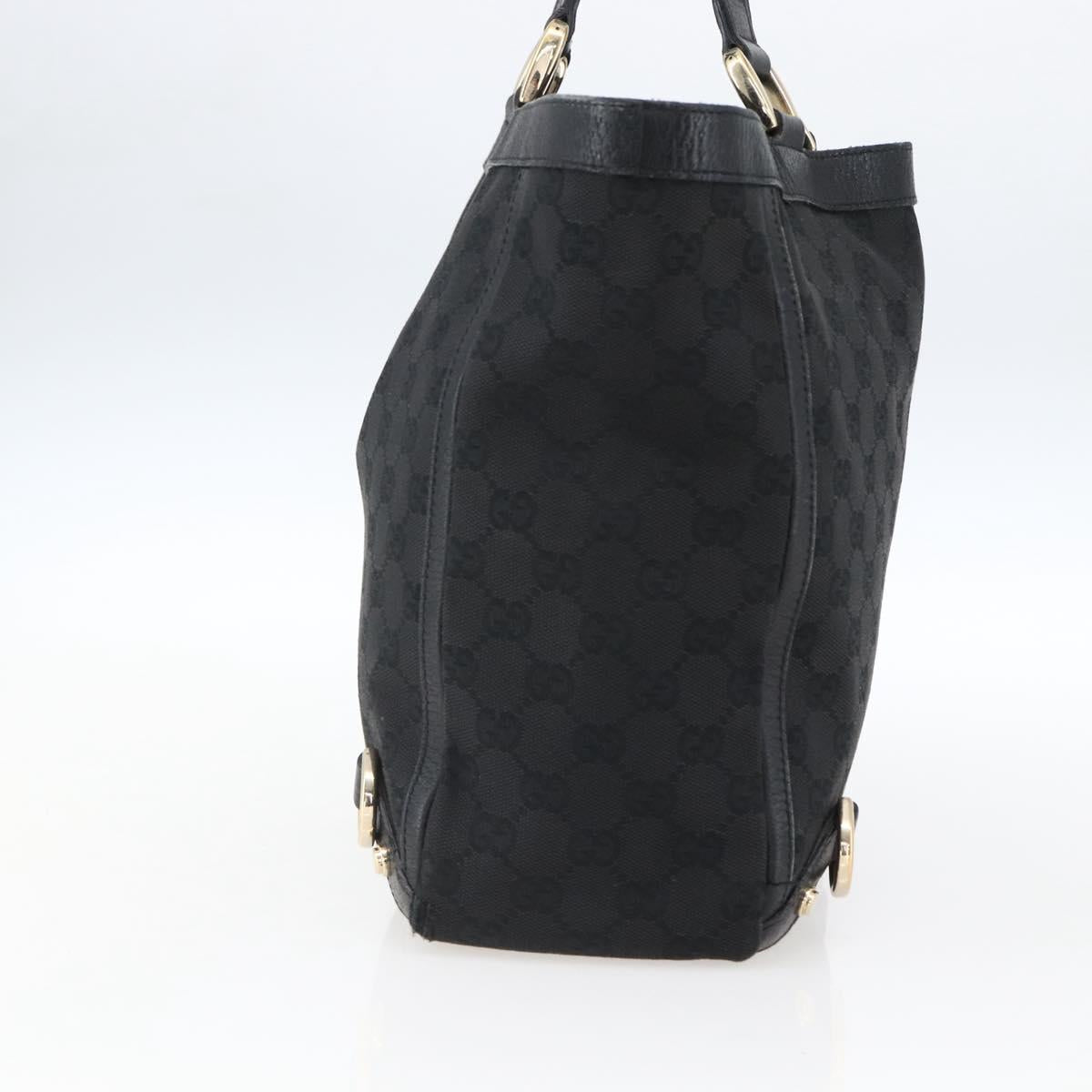 GUCCI GG Canvas Abbey Hand Bag Black Gold 130739 Auth gh1861