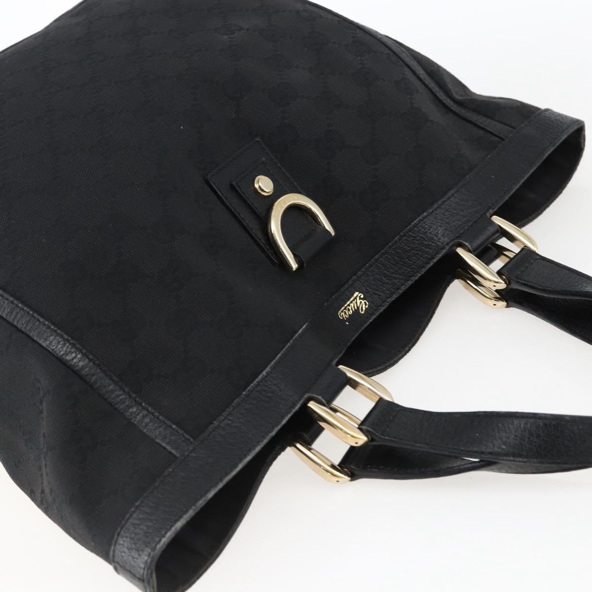 GUCCI GG Canvas Abbey Hand Bag Black Gold 130739 Auth gh1861