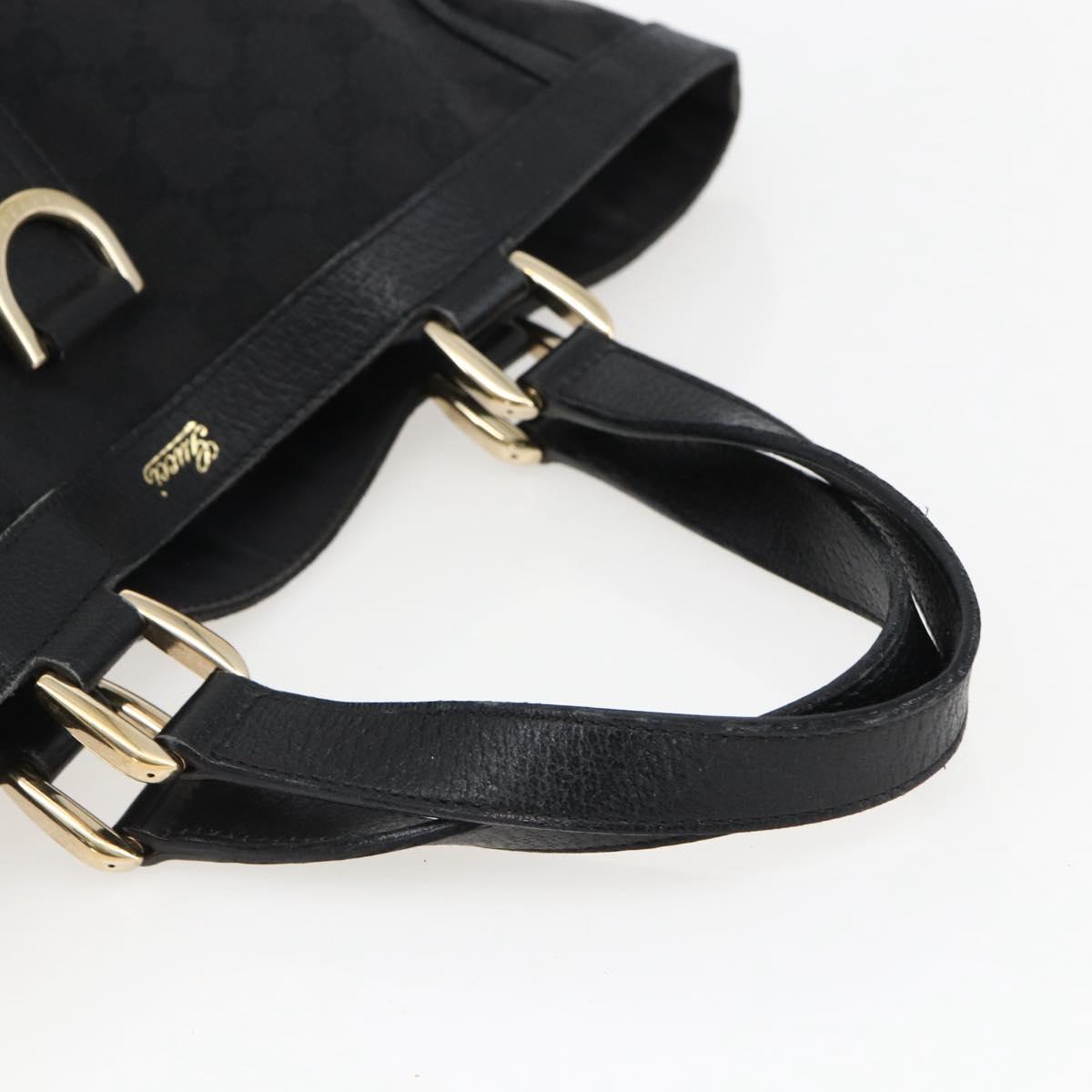 GUCCI GG Canvas Abbey Hand Bag Black Gold 130739 Auth gh1861
