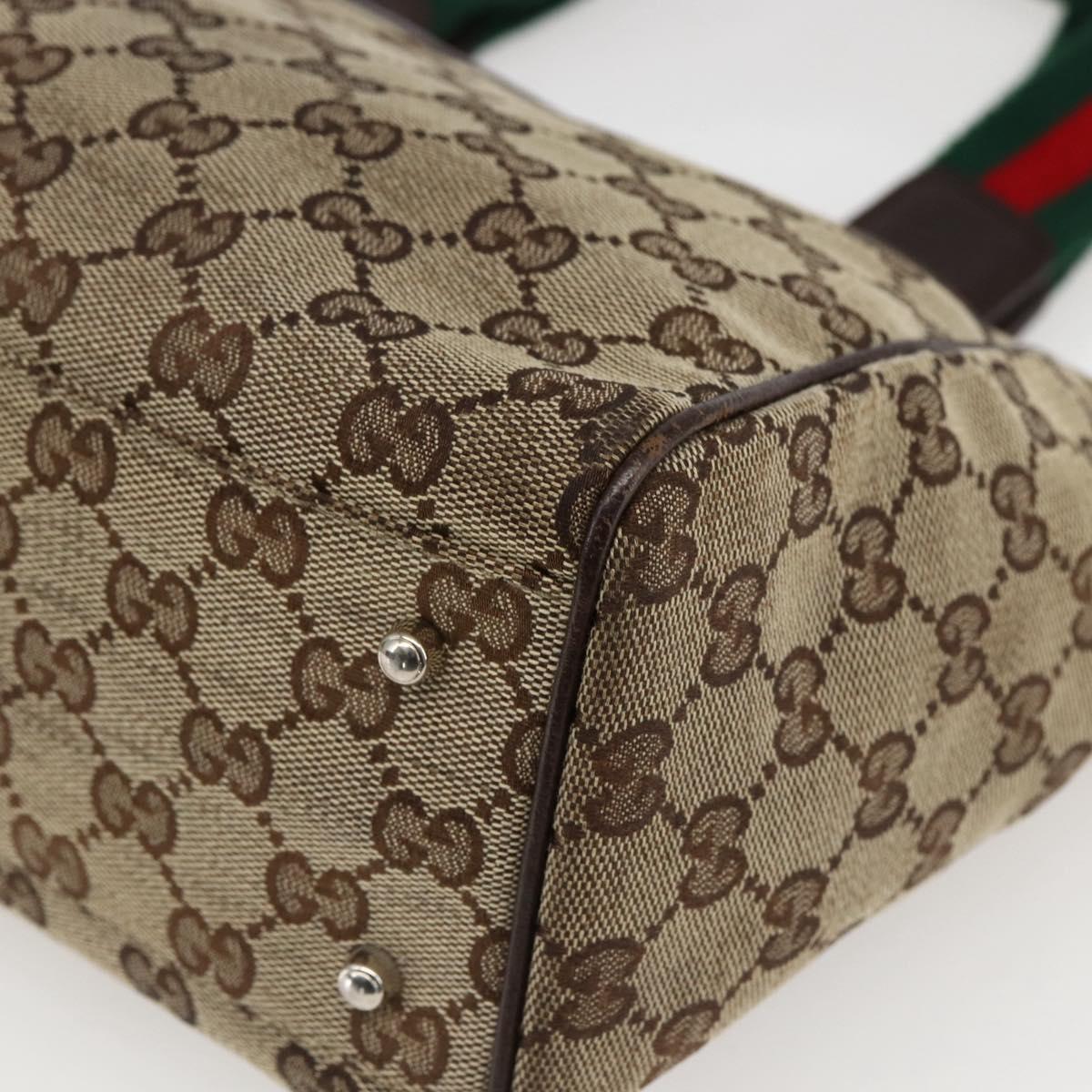 GUCCI GG Canvas Web Sherry Line Tote Bag Beige Red Green 145810 Auth gh1862