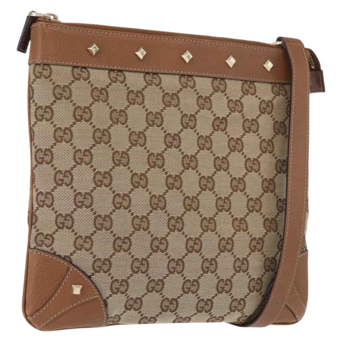 GUCCI GG Canvas Shoulder Bag Beige Gold 120893 Auth gh1863