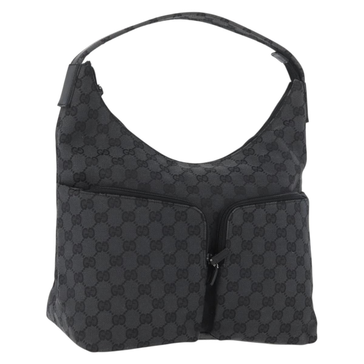 GUCCI GG Canvas Shoulder Bag Black Silver 001 3380 1705 Auth gh1864