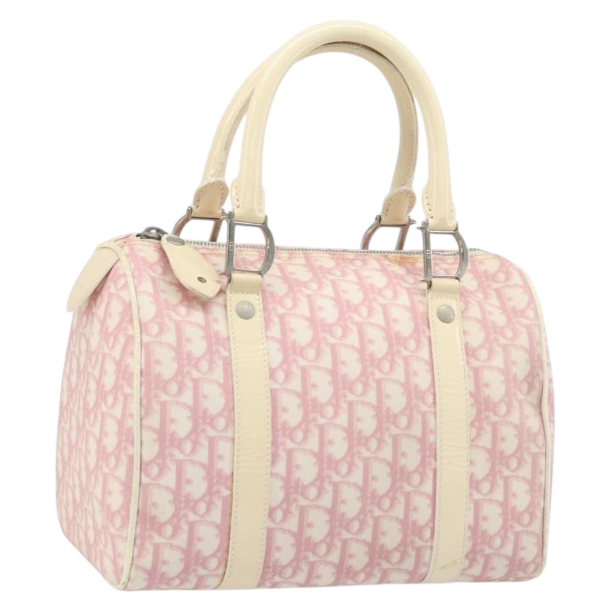 Christian Dior Trotter Canvas Boston Bag PVC Pink Silver Auth gh1875