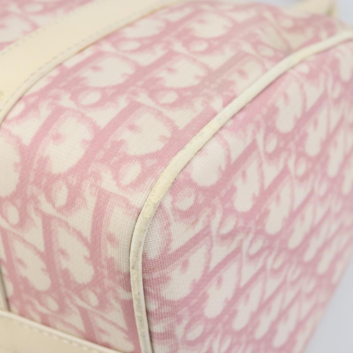 Christian Dior Trotter Canvas Boston Bag PVC Pink Silver Auth gh1875