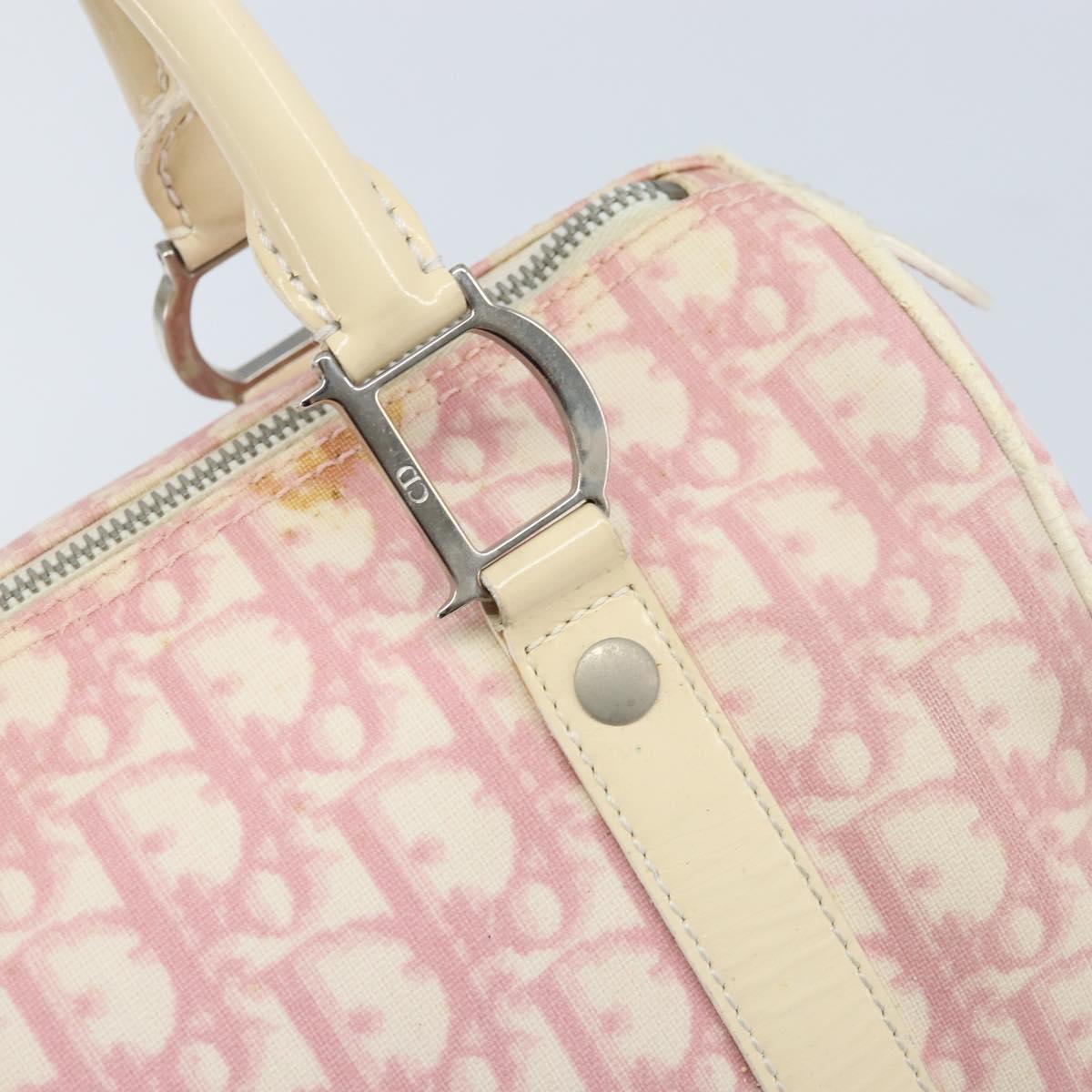 Christian Dior Trotter Canvas Boston Bag PVC Pink Silver Auth gh1875
