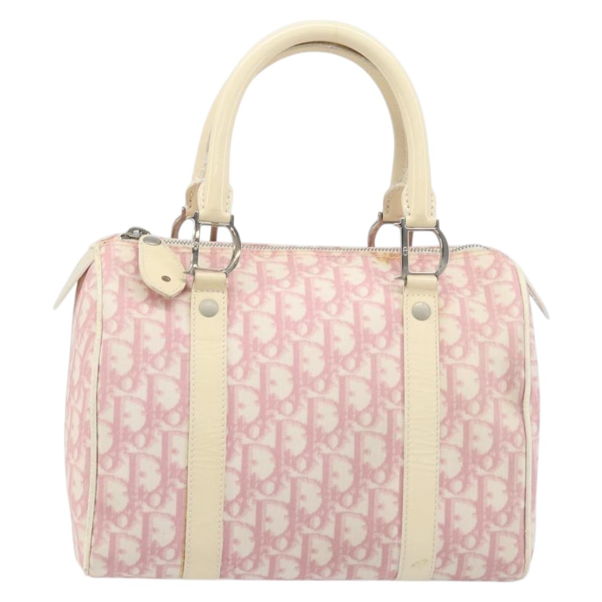 Christian Dior Trotter Canvas Boston Bag PVC Pink Silver Auth gh1875