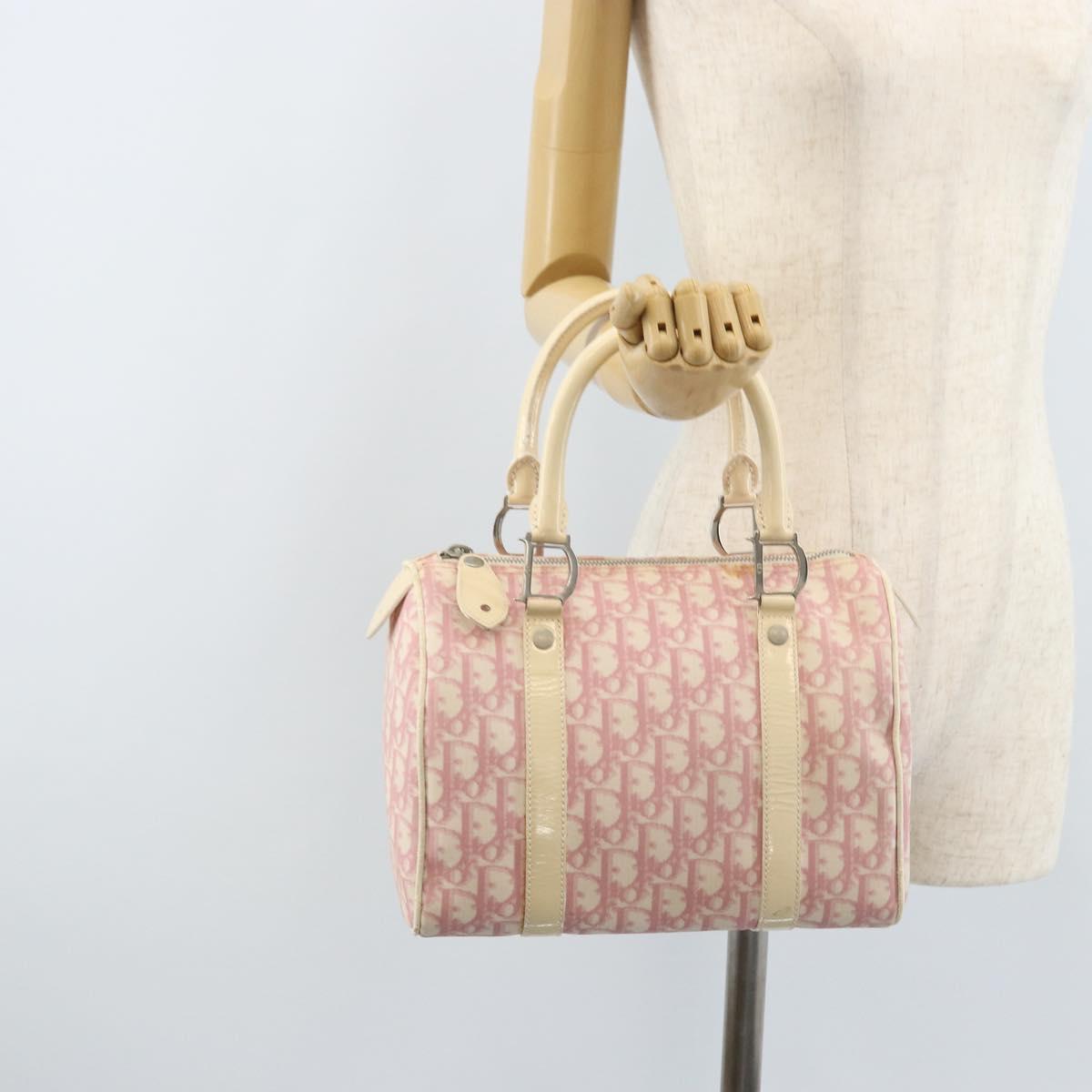 Christian Dior Trotter Canvas Boston Bag PVC Pink Silver Auth gh1875