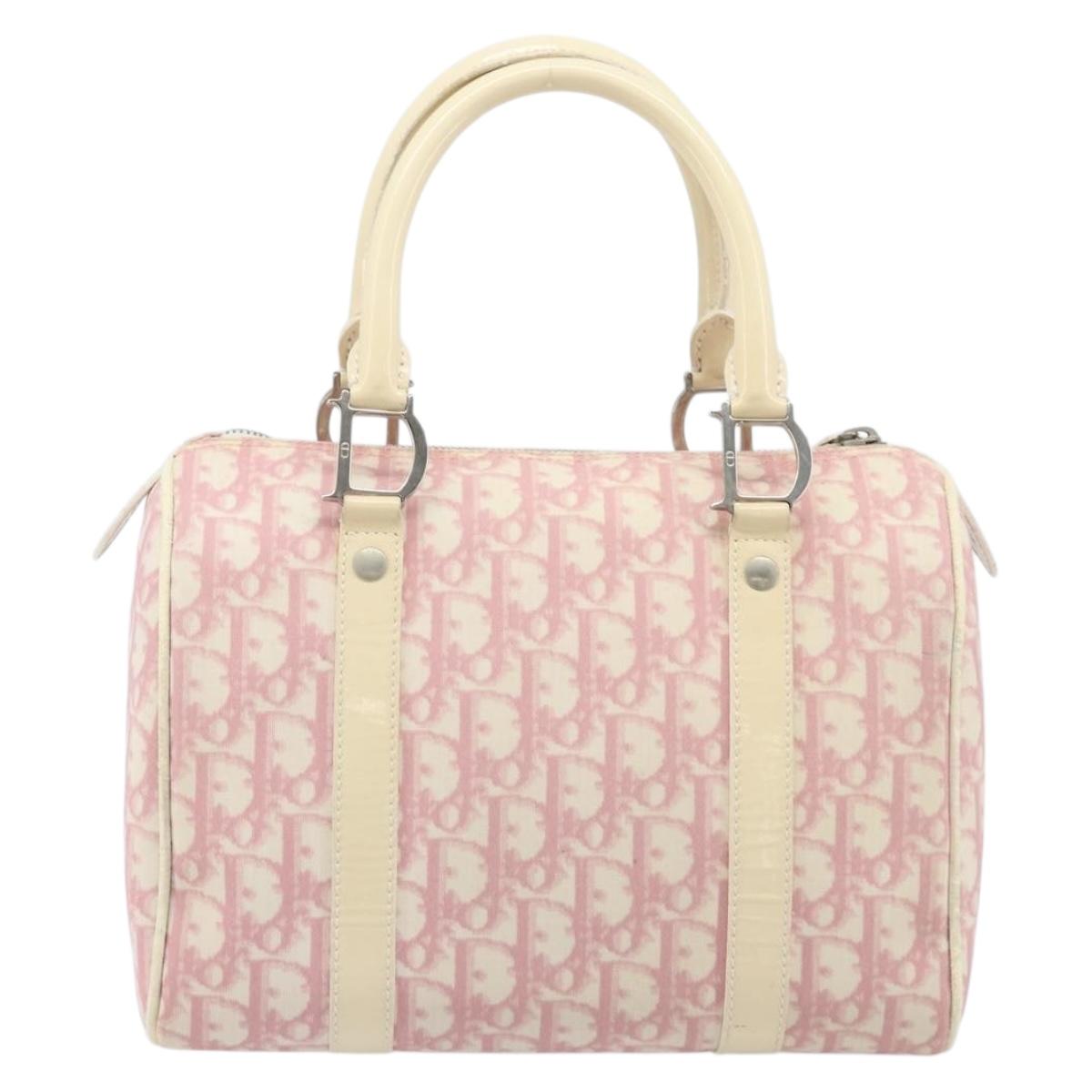 Christian Dior Trotter Canvas Boston Bag PVC Pink Silver Auth gh1875