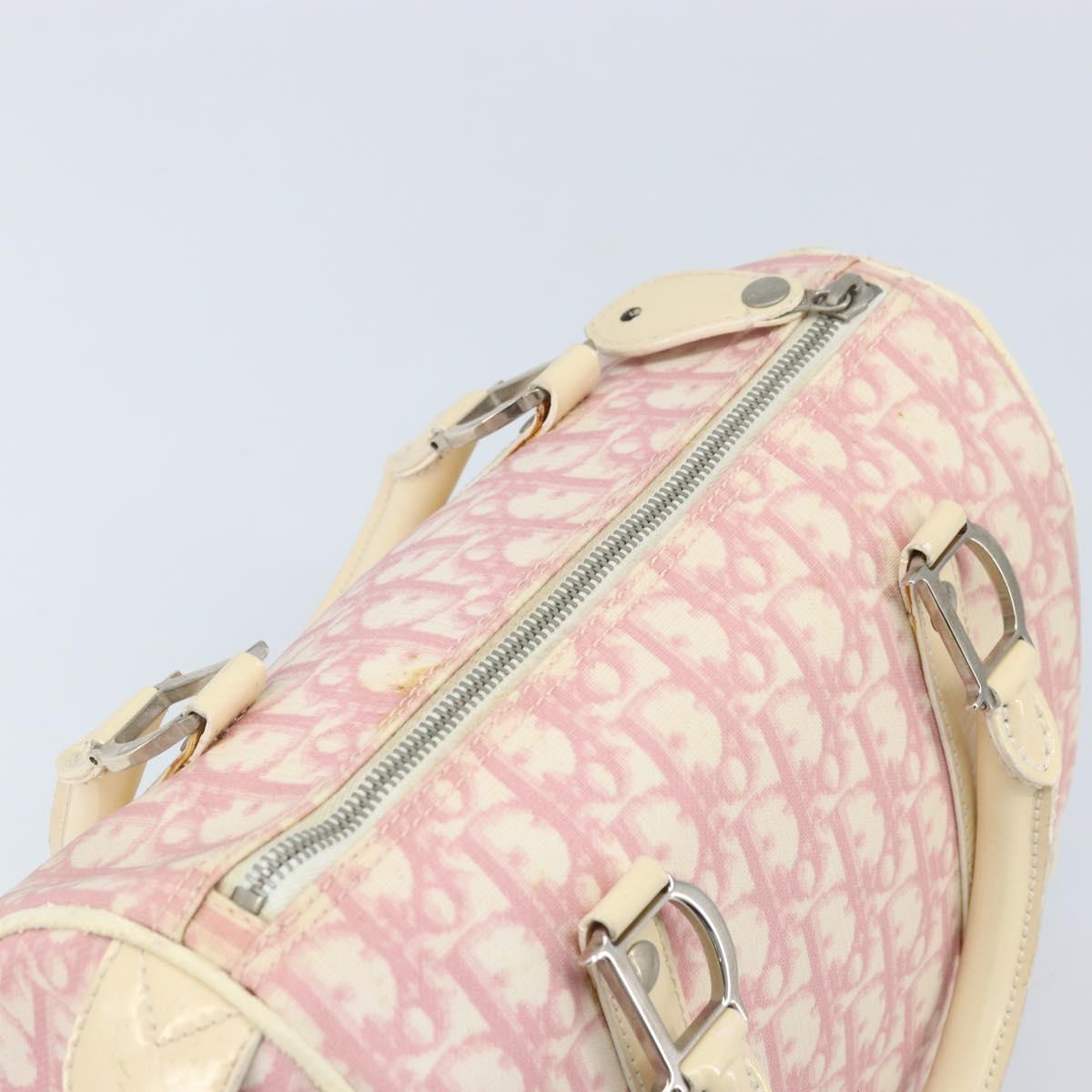 Christian Dior Trotter Canvas Boston Bag PVC Pink Silver Auth gh1875