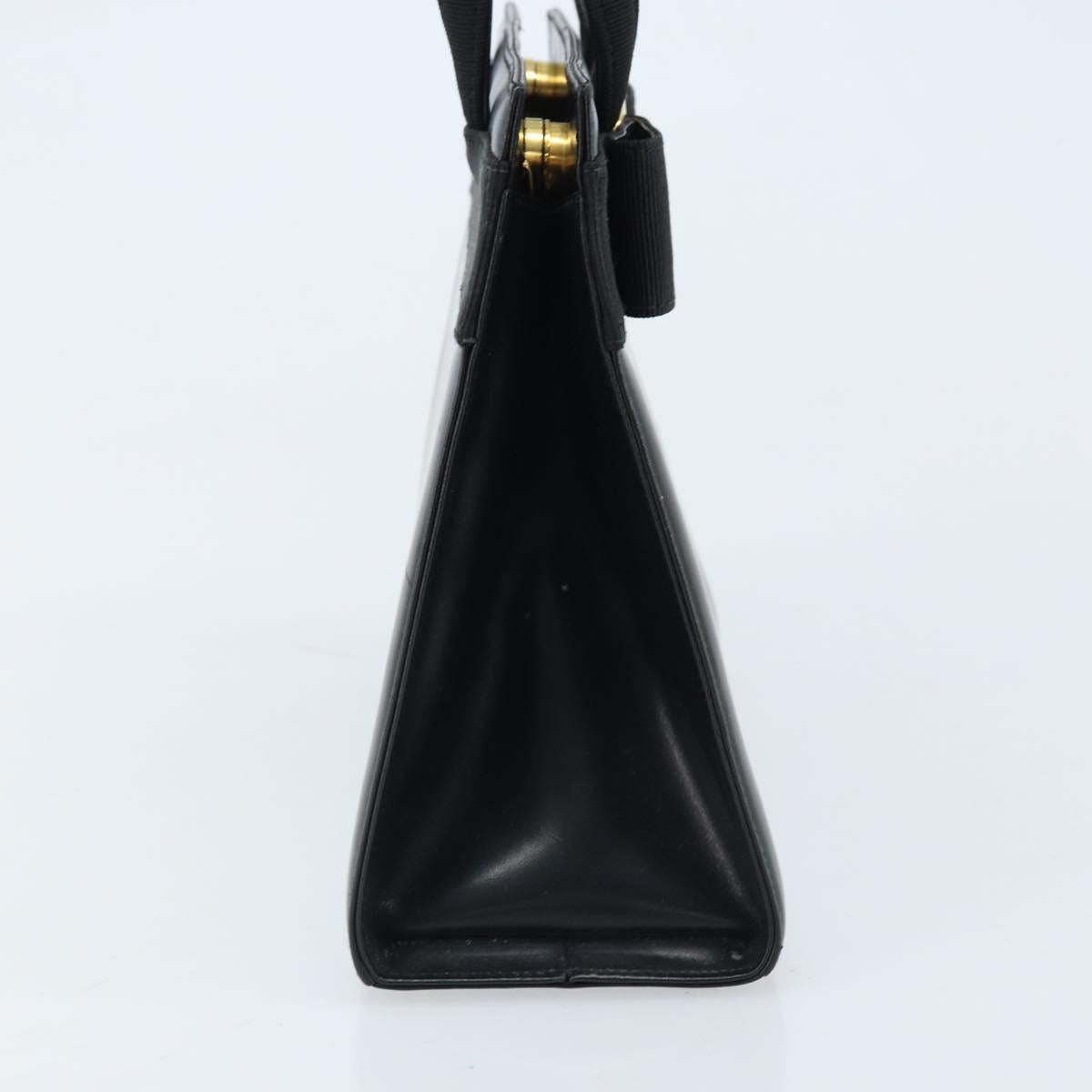 Salvatore Ferragamo Vala Hand Bag Leather Black Gold Auth gh1876