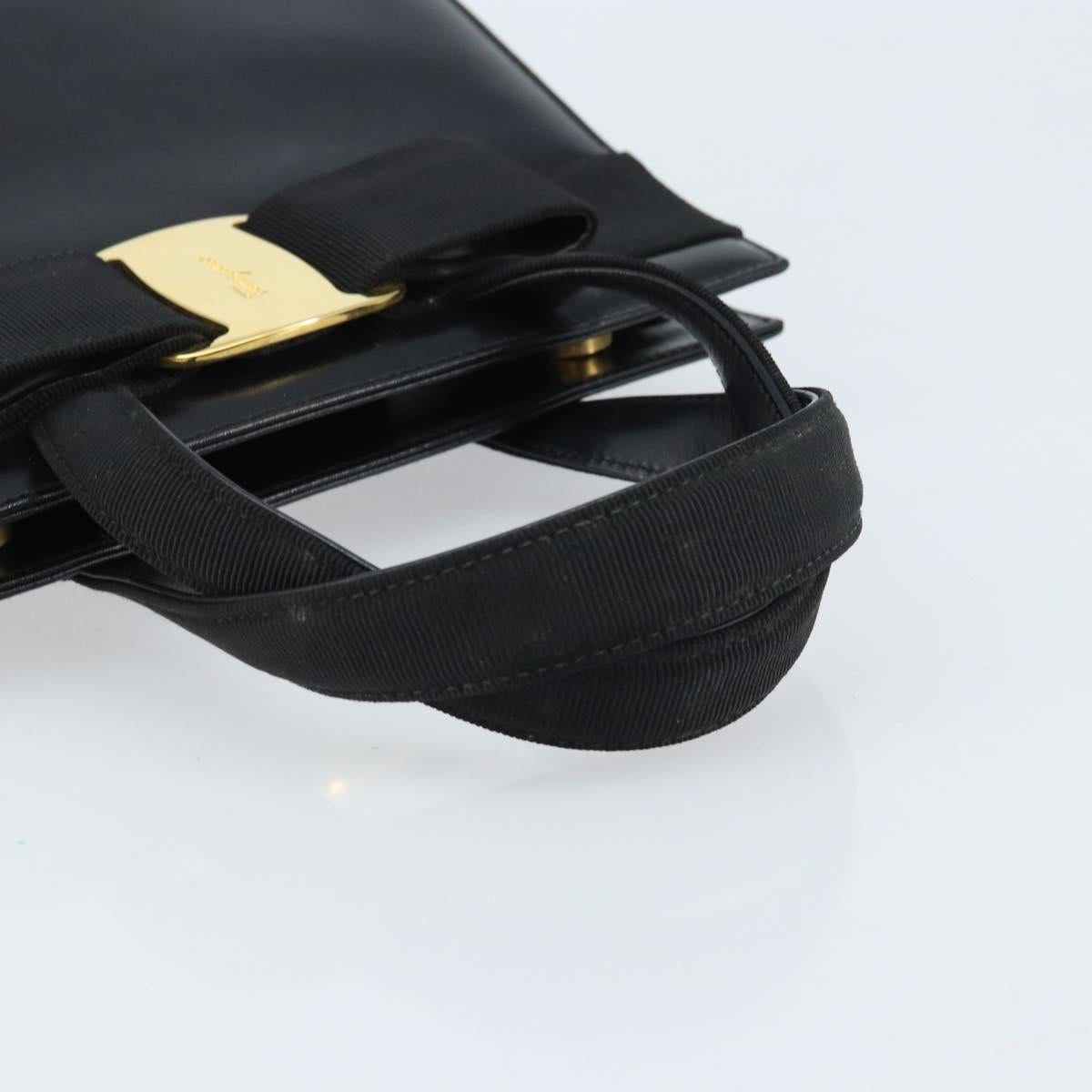 Salvatore Ferragamo Vala Hand Bag Leather Black Gold Auth gh1876