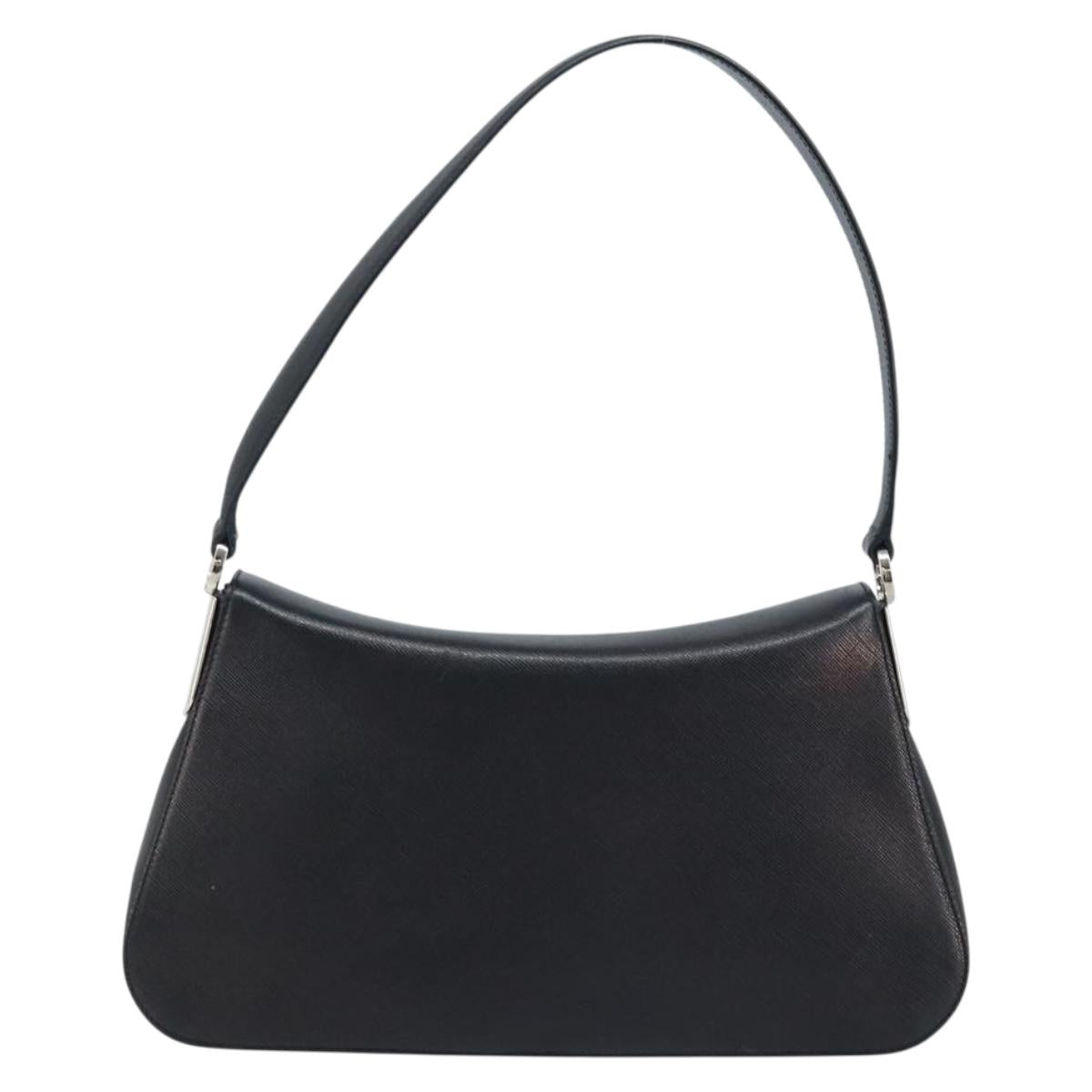 Salvatore Ferragamo Gancini Shoulder Bag Leather Black Silver Auth gh1877