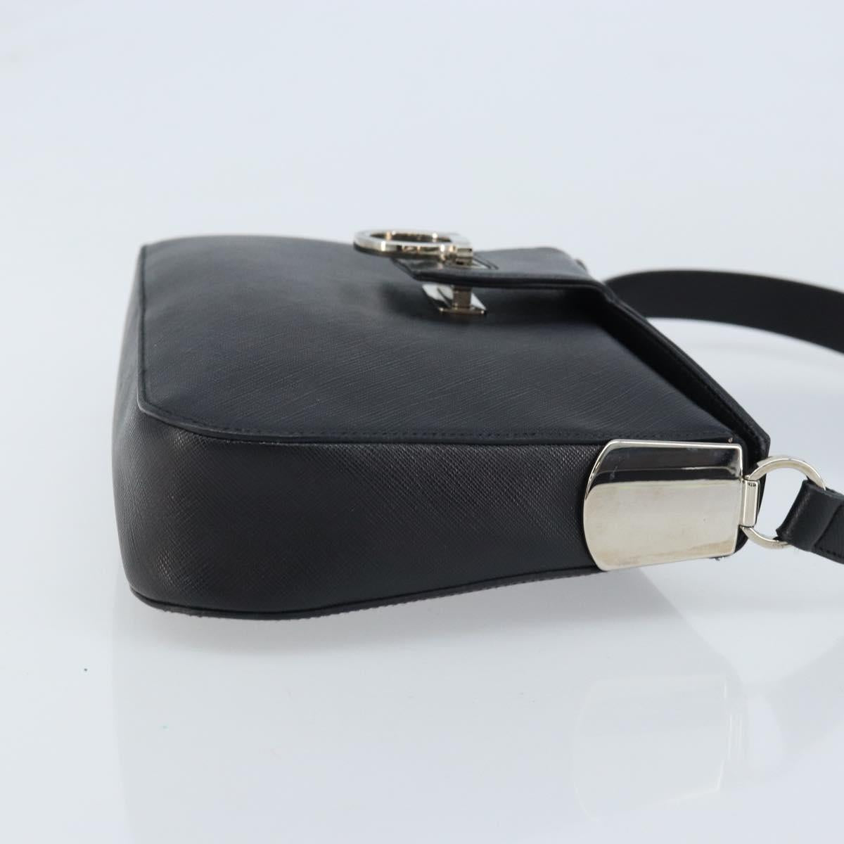 Salvatore Ferragamo Gancini Shoulder Bag Leather Black Silver Auth gh1877