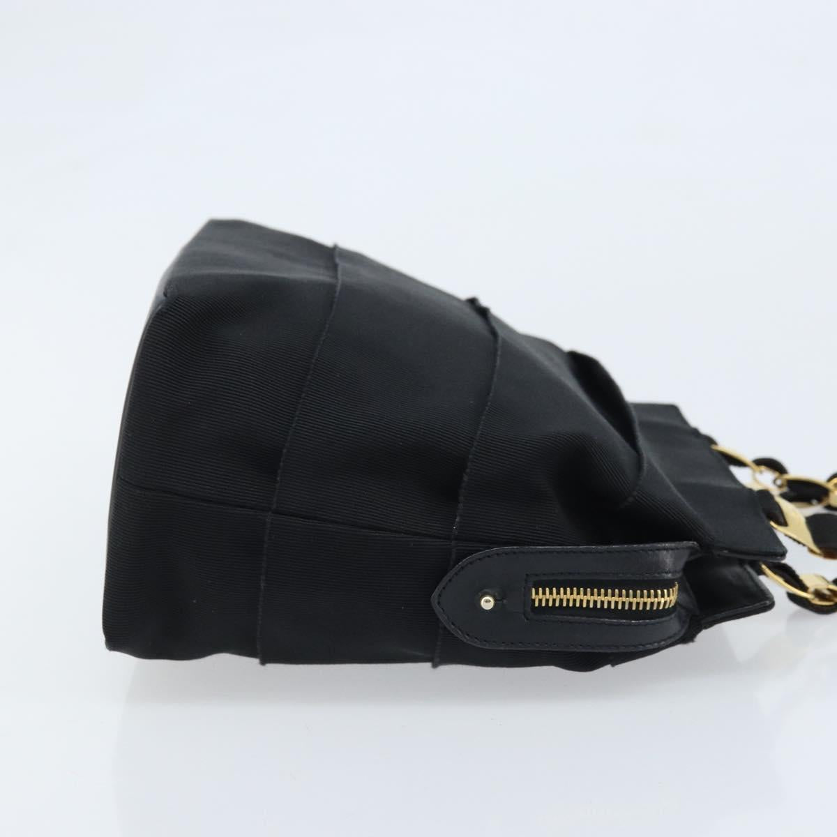 Salvatore Ferragamo Chain Vala Hand Bag Nylon Black Gold Auth gh1878