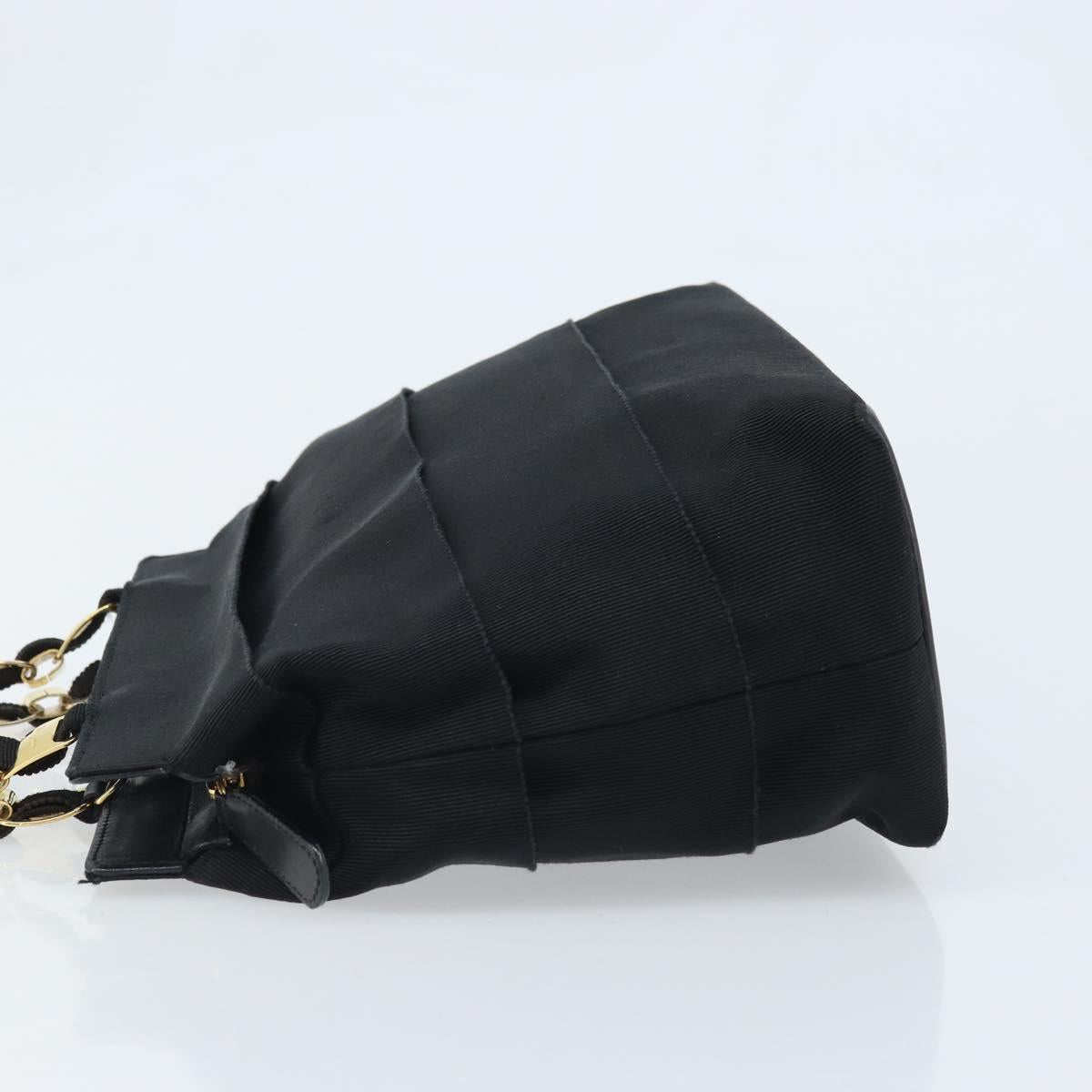 Salvatore Ferragamo Chain Vala Hand Bag Nylon Black Gold Auth gh1878