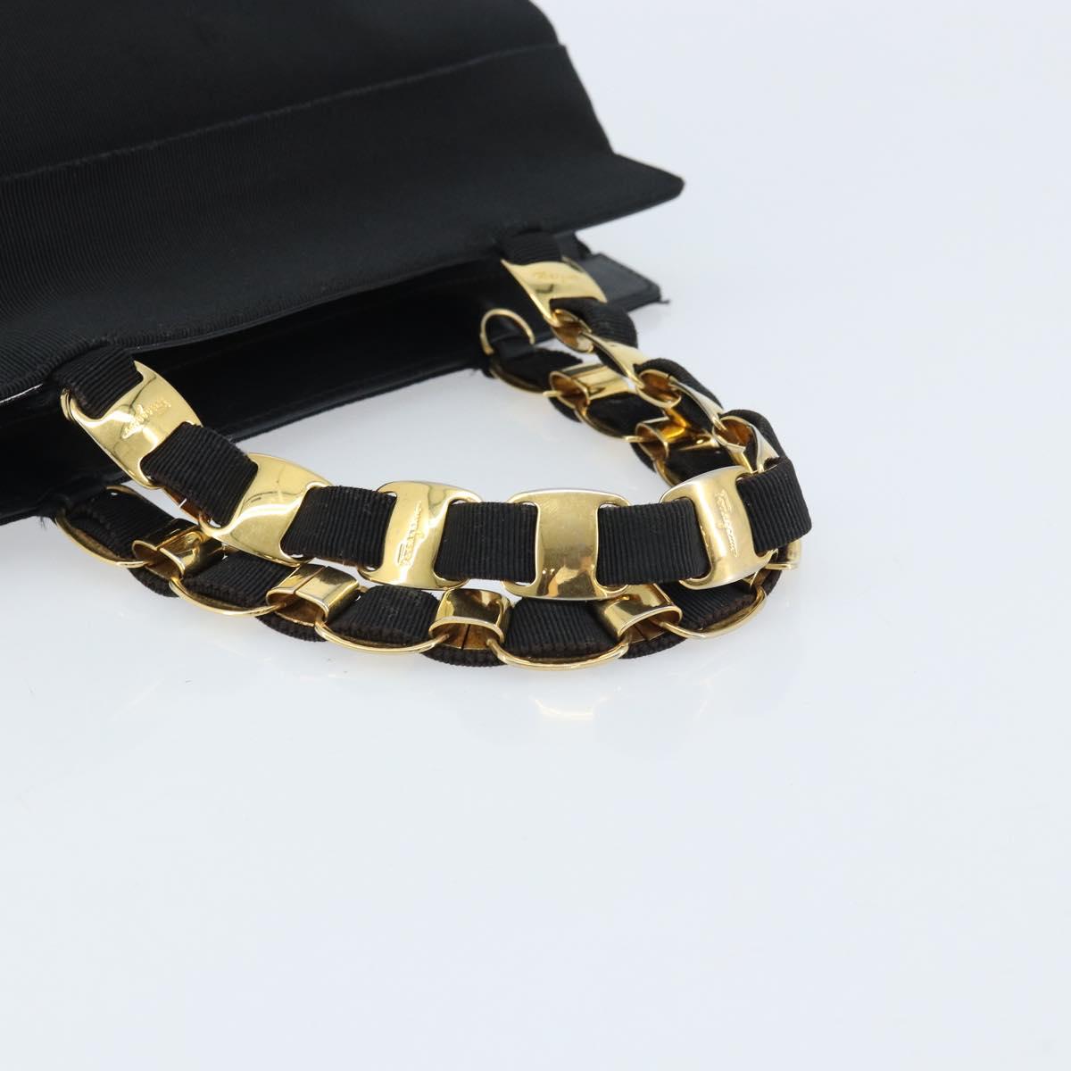 Salvatore Ferragamo Chain Vala Hand Bag Nylon Black Gold Auth gh1878