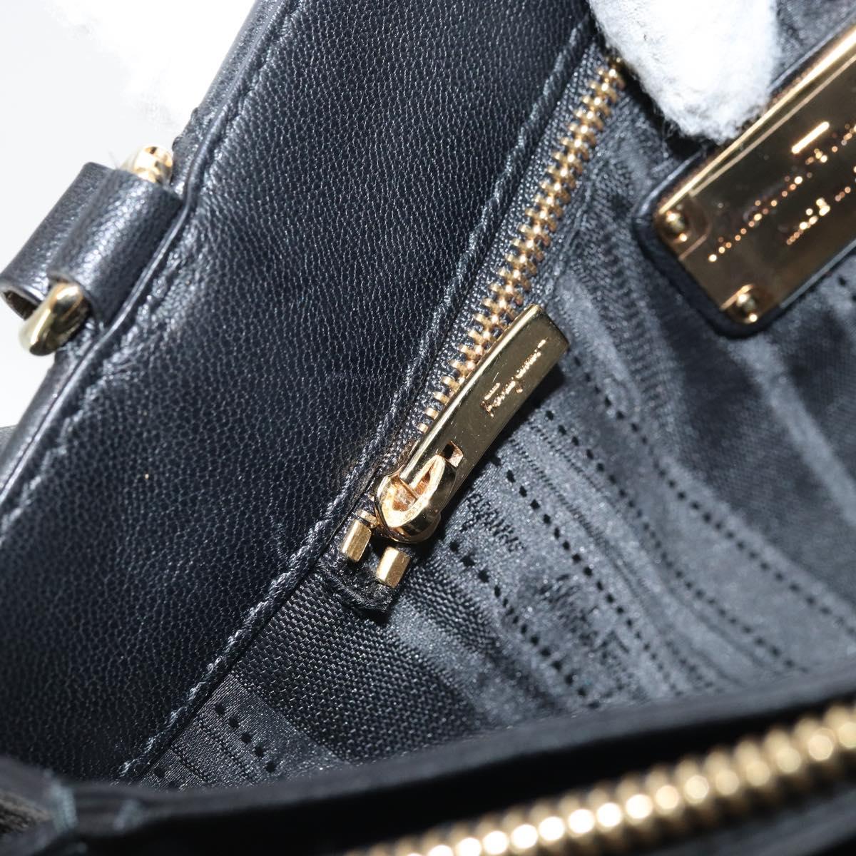 Salvatore Ferragamo Vala Hand Bag Leather 2way Black Gold Auth gh1879