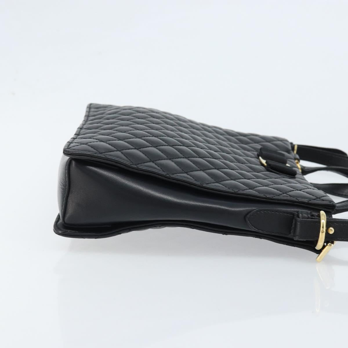 Salvatore Ferragamo Vala Hand Bag Leather 2way Black Gold Auth gh1879