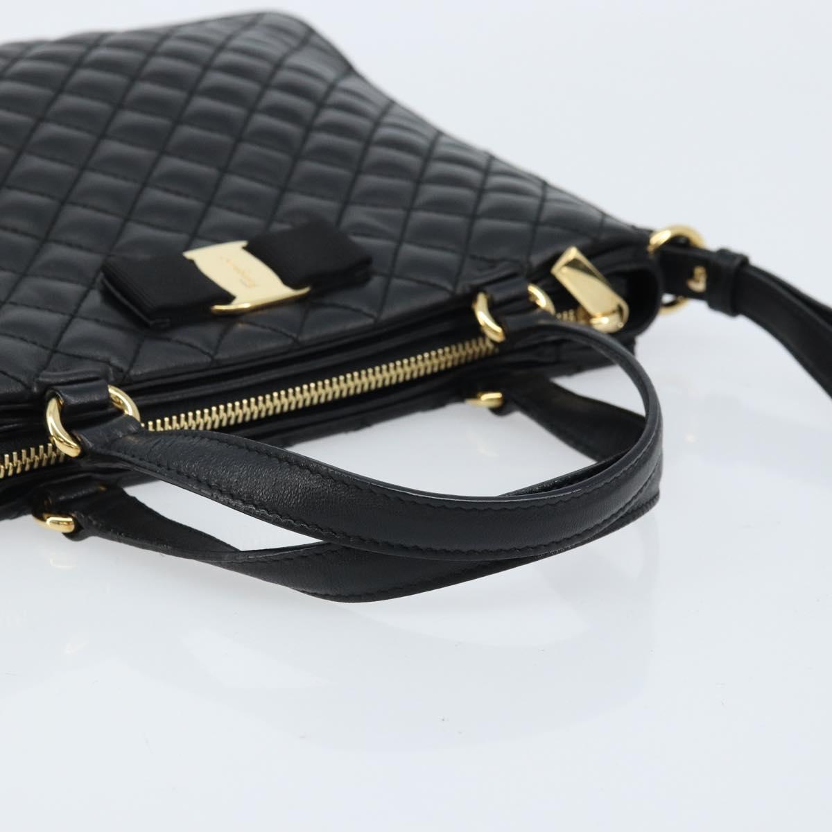 Salvatore Ferragamo Vala Hand Bag Leather 2way Black Gold Auth gh1879