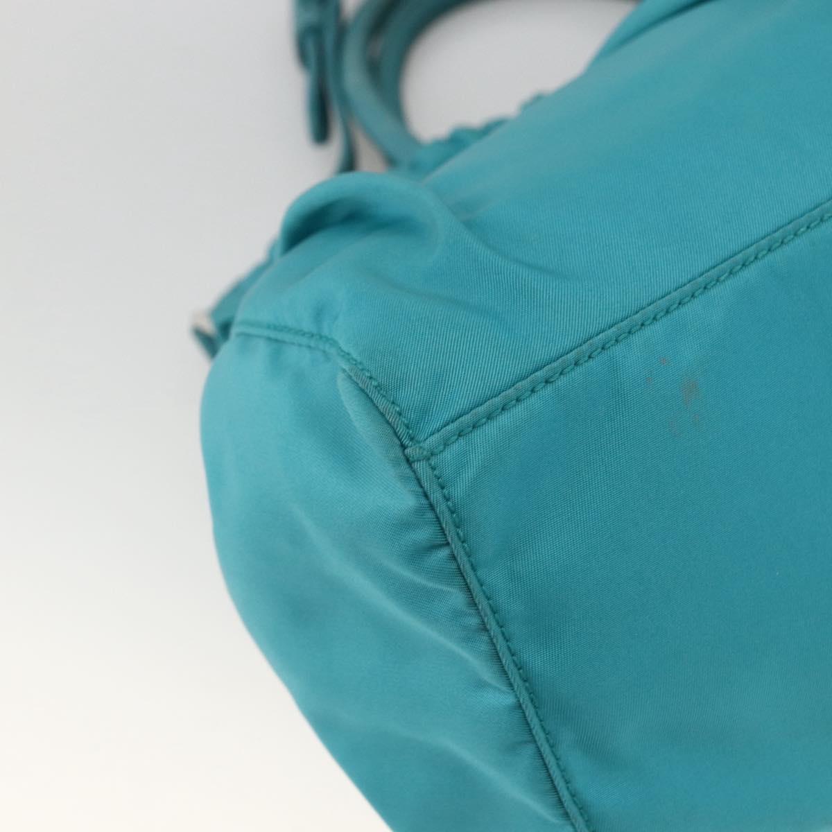 PRADA Hand Bag Nylon 2way Turquoise Blue Silver Auth gh1880A