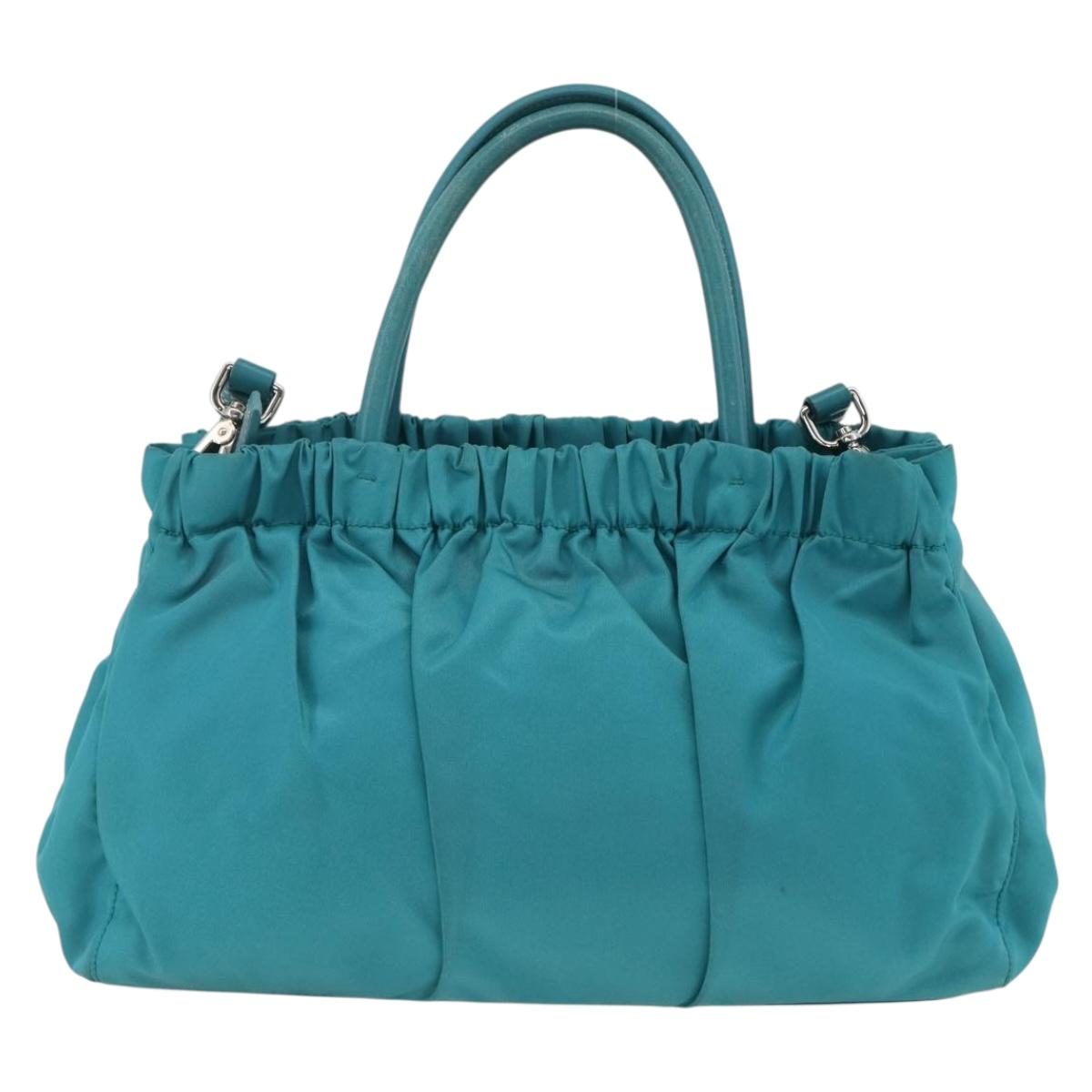 PRADA Hand Bag Nylon 2way Turquoise Blue Silver Auth gh1880A