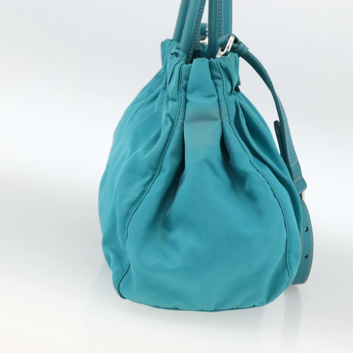PRADA Hand Bag Nylon 2way Turquoise Blue Silver Auth gh1880A