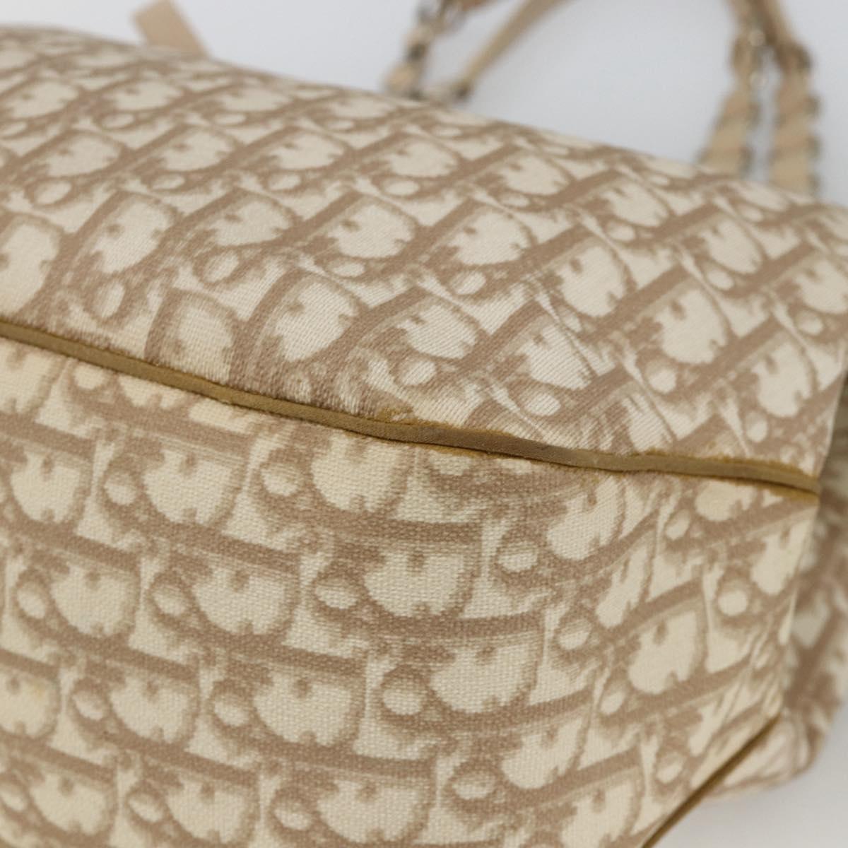 Christian Dior Trotter Canvas Chain Romantic Bag PVC Beige Silver Auth gh1907