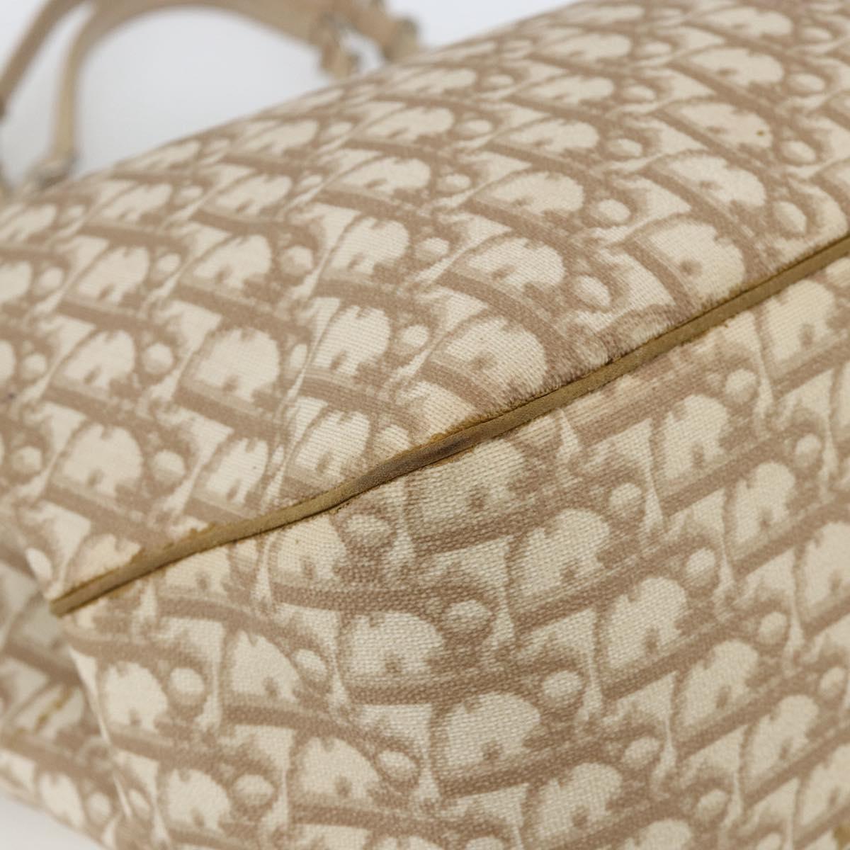 Christian Dior Trotter Canvas Chain Romantic Bag PVC Beige Silver Auth gh1907