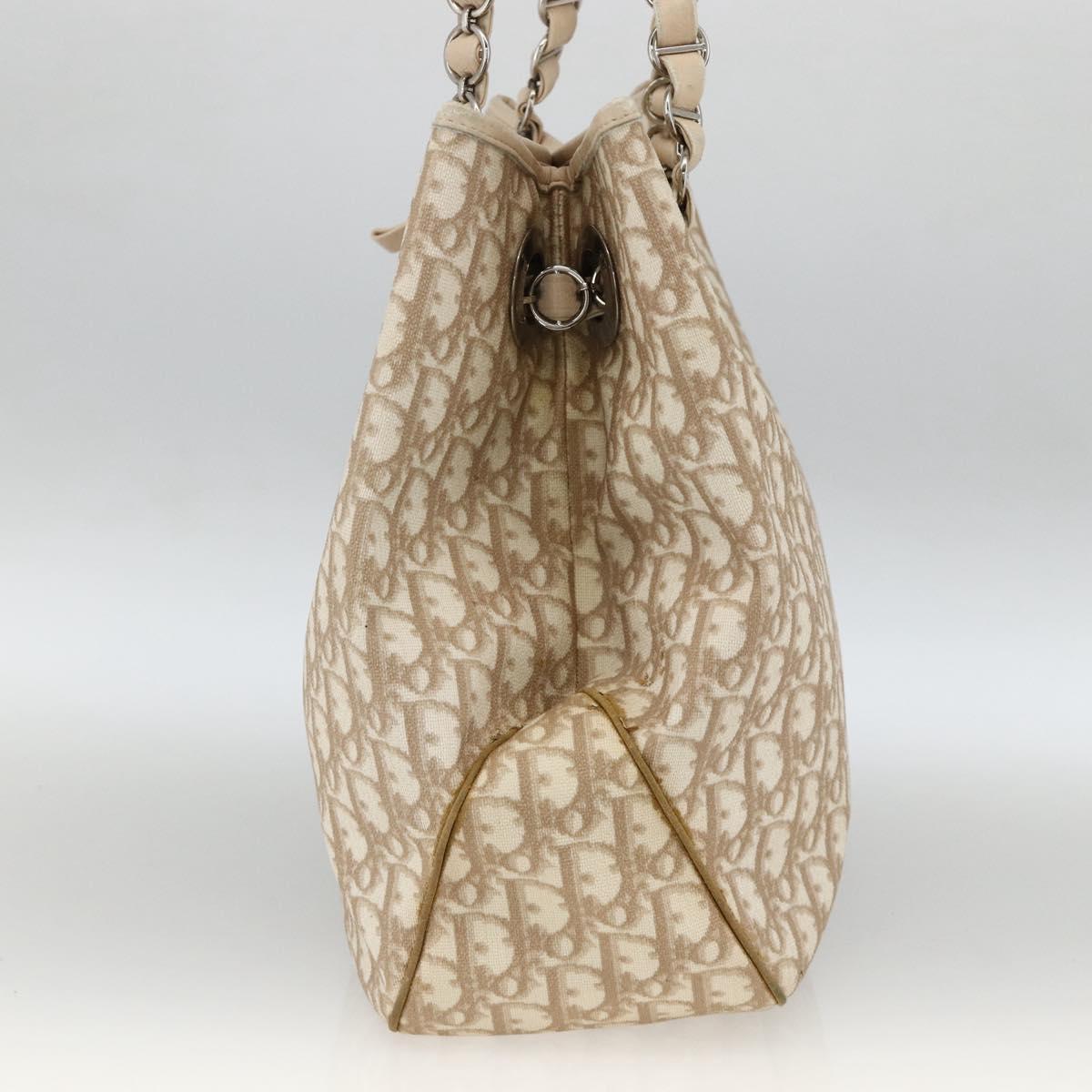 Christian Dior Trotter Canvas Chain Romantic Bag PVC Beige Silver Auth gh1907