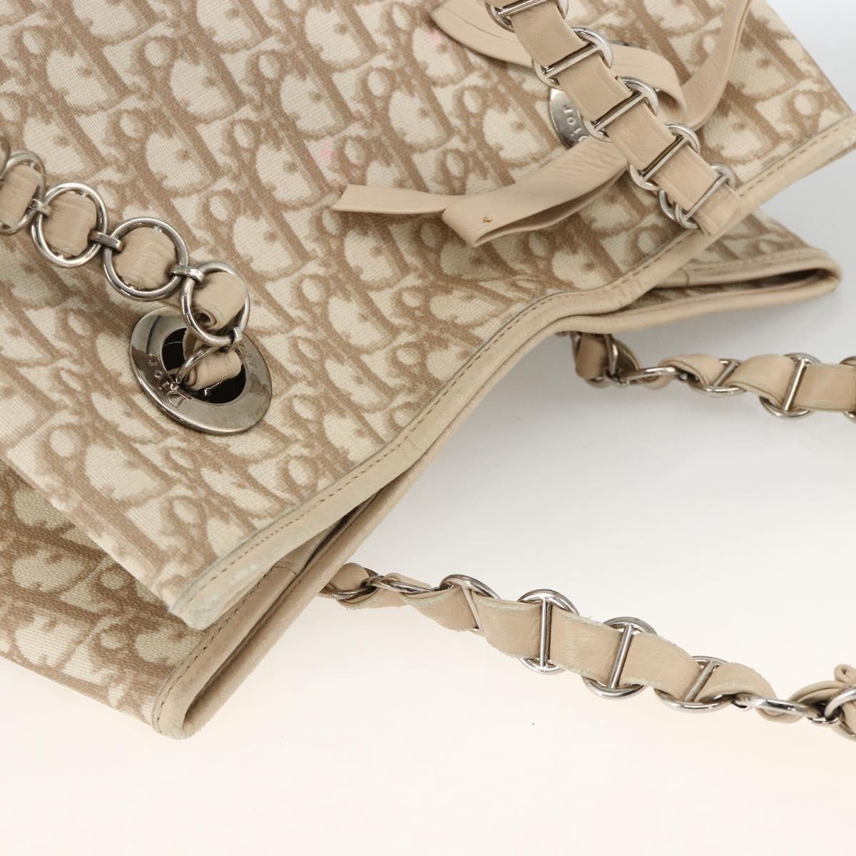 Christian Dior Trotter Canvas Chain Romantic Bag PVC Beige Silver Auth gh1907