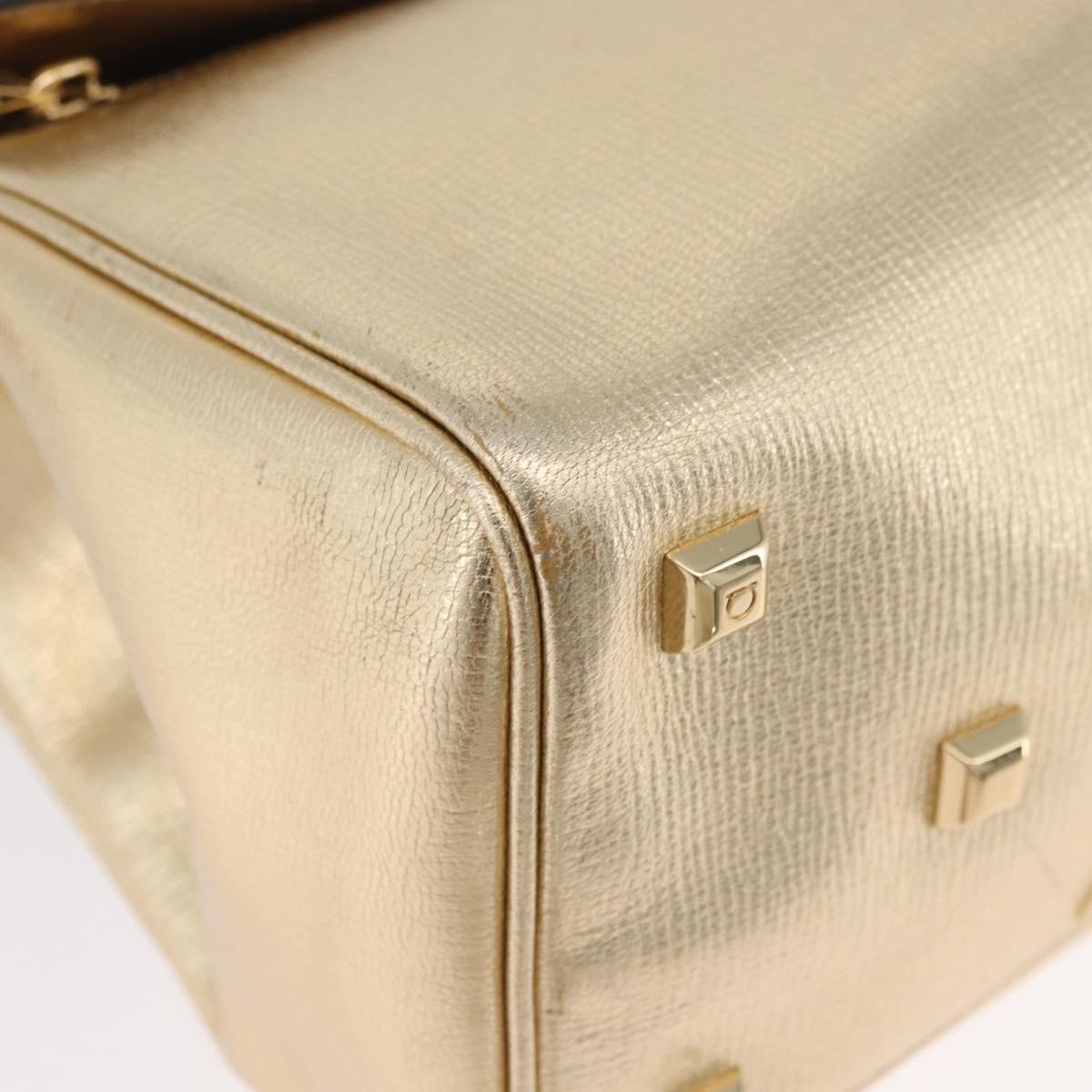 Salvatore Ferragamo Gancini Hand Bag Leather 2way Gold Auth gh1909A