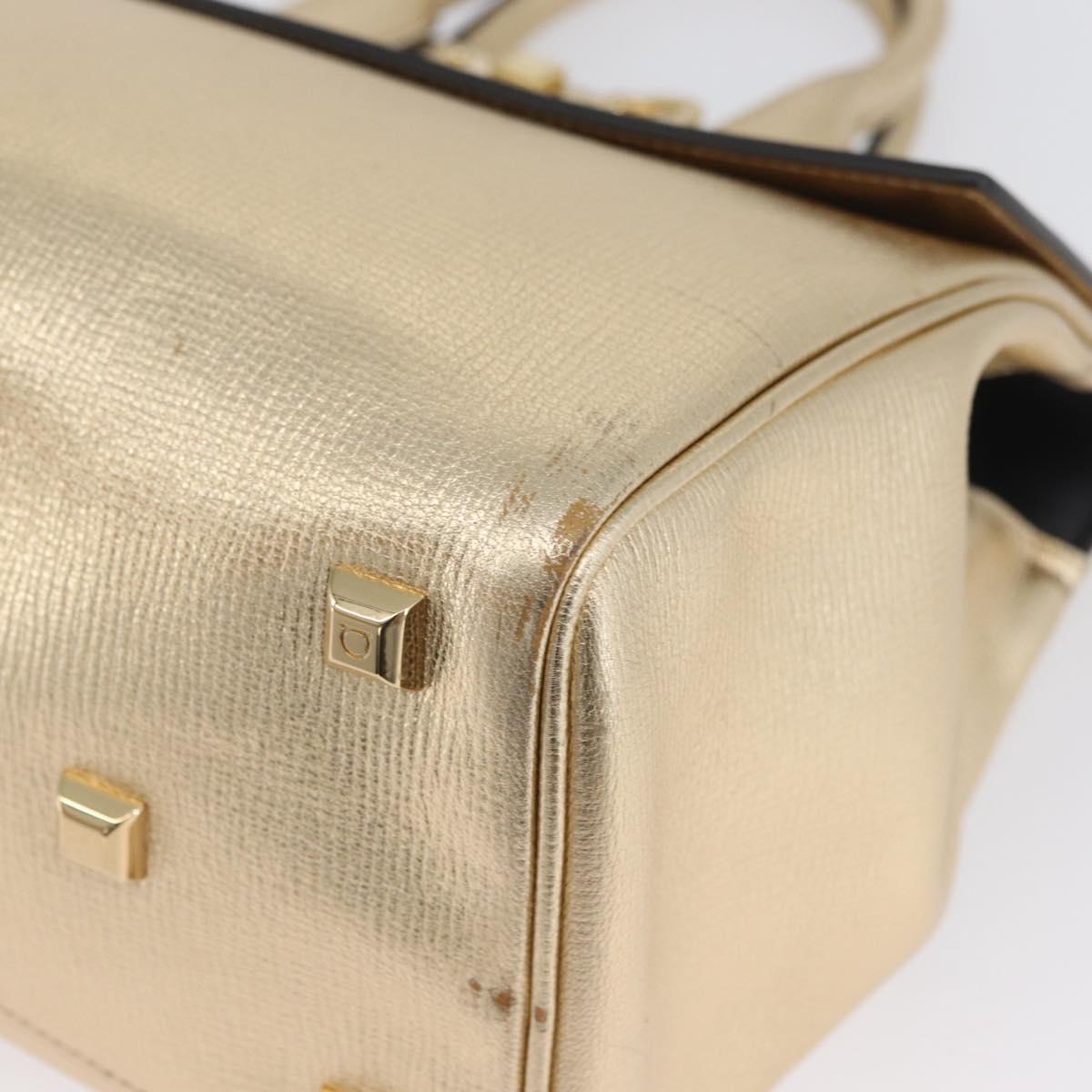 Salvatore Ferragamo Gancini Hand Bag Leather 2way Gold Auth gh1909A