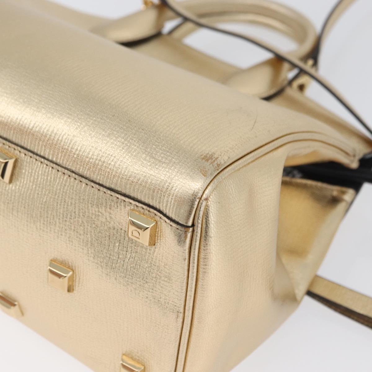 Salvatore Ferragamo Gancini Hand Bag Leather 2way Gold Auth gh1909A