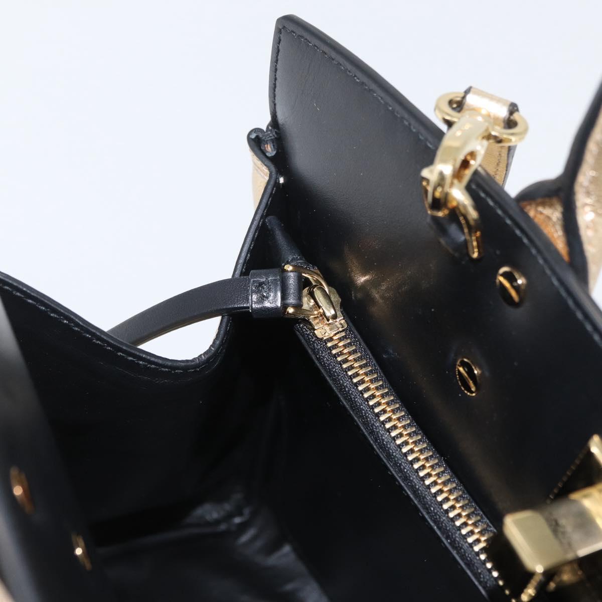 Salvatore Ferragamo Gancini Hand Bag Leather 2way Gold Auth gh1909A
