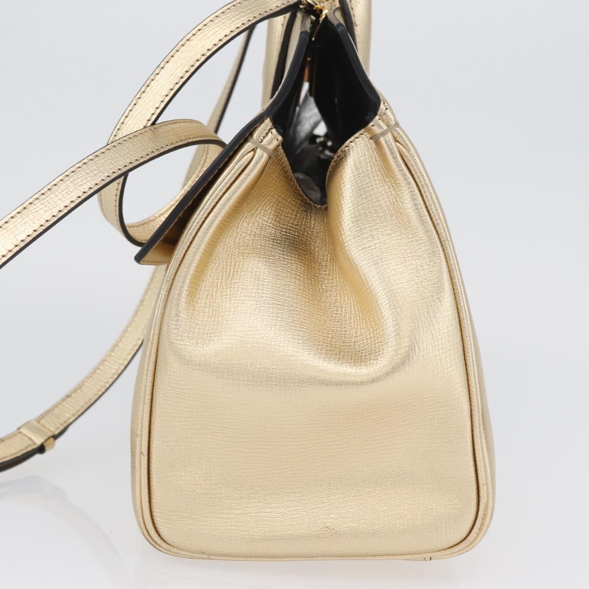 Salvatore Ferragamo Gancini Hand Bag Leather 2way Gold Auth gh1909A